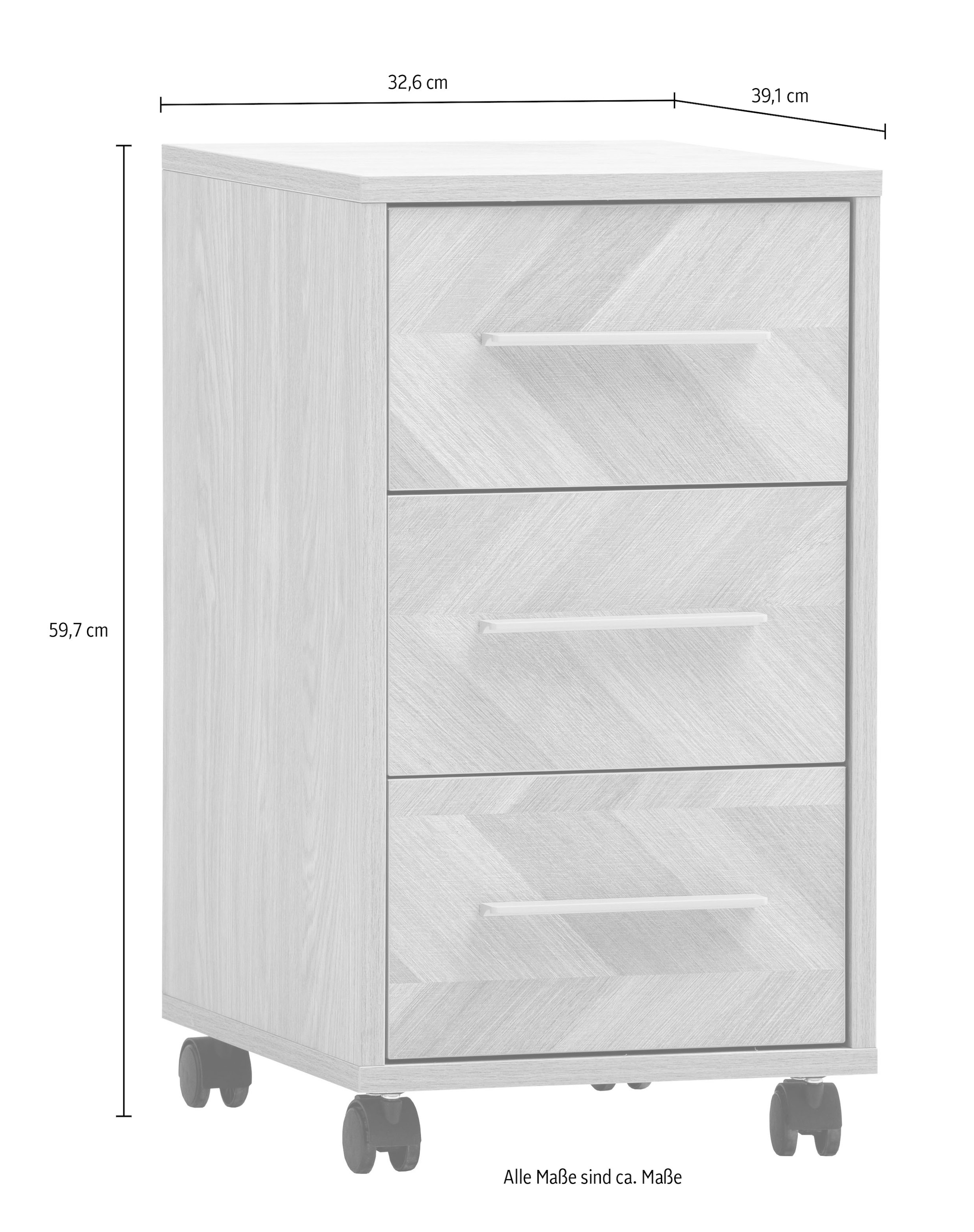 Schildmeyer Caisson à roulettes »AREZZO, 3 Schubkästen, fühlbare Holzstruktur, MADE IN GERMANY« 1 cuis tlg. devants à tiroirs en motif chevrons, Fabriqué en Allemagne