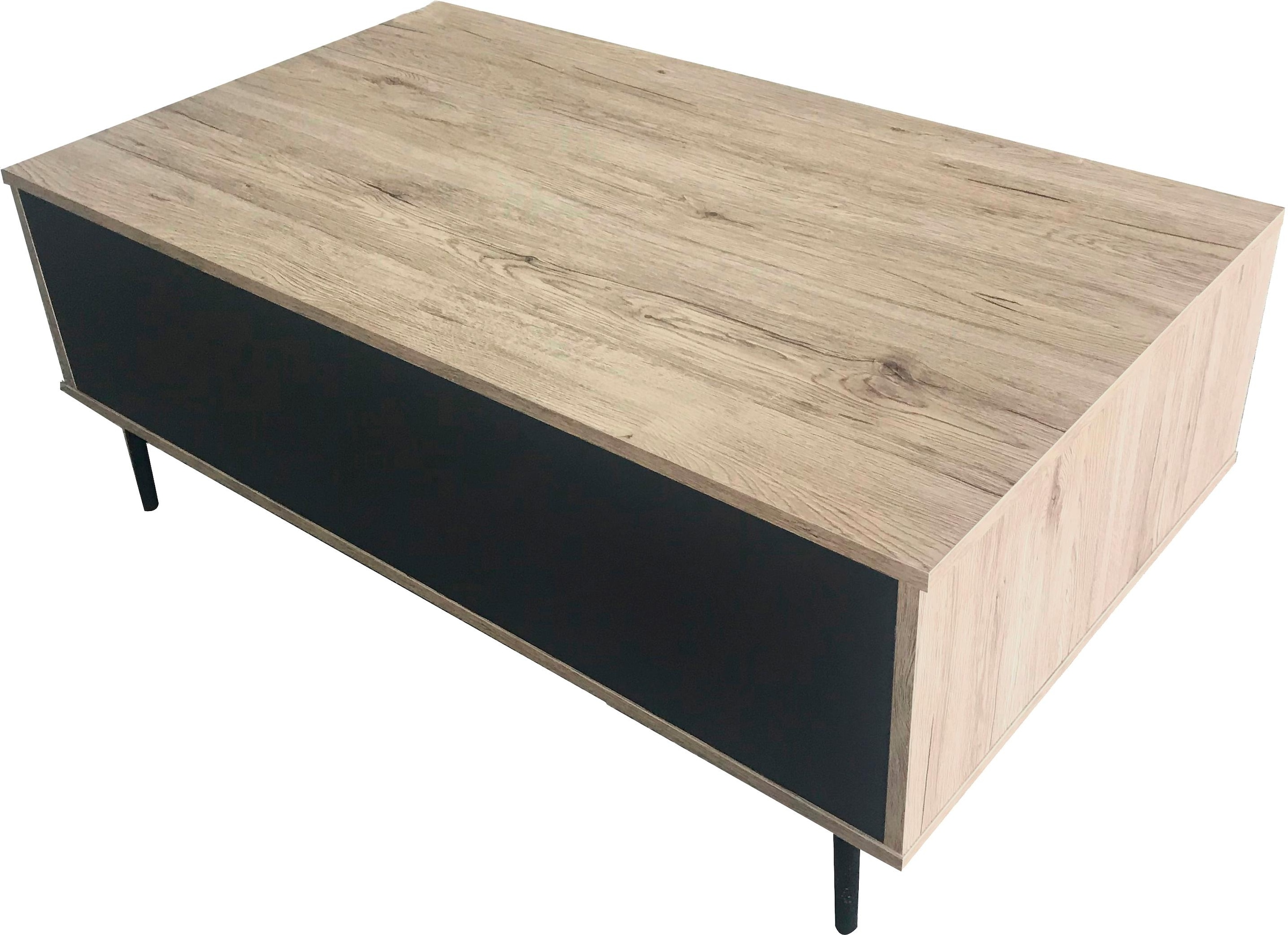 SIT Table basse »Mértola im Scandi-Stil mit 2 offenen Fächern und Ausziehplatte« Plateau réglable en hauteur avec surface de rangement extensible