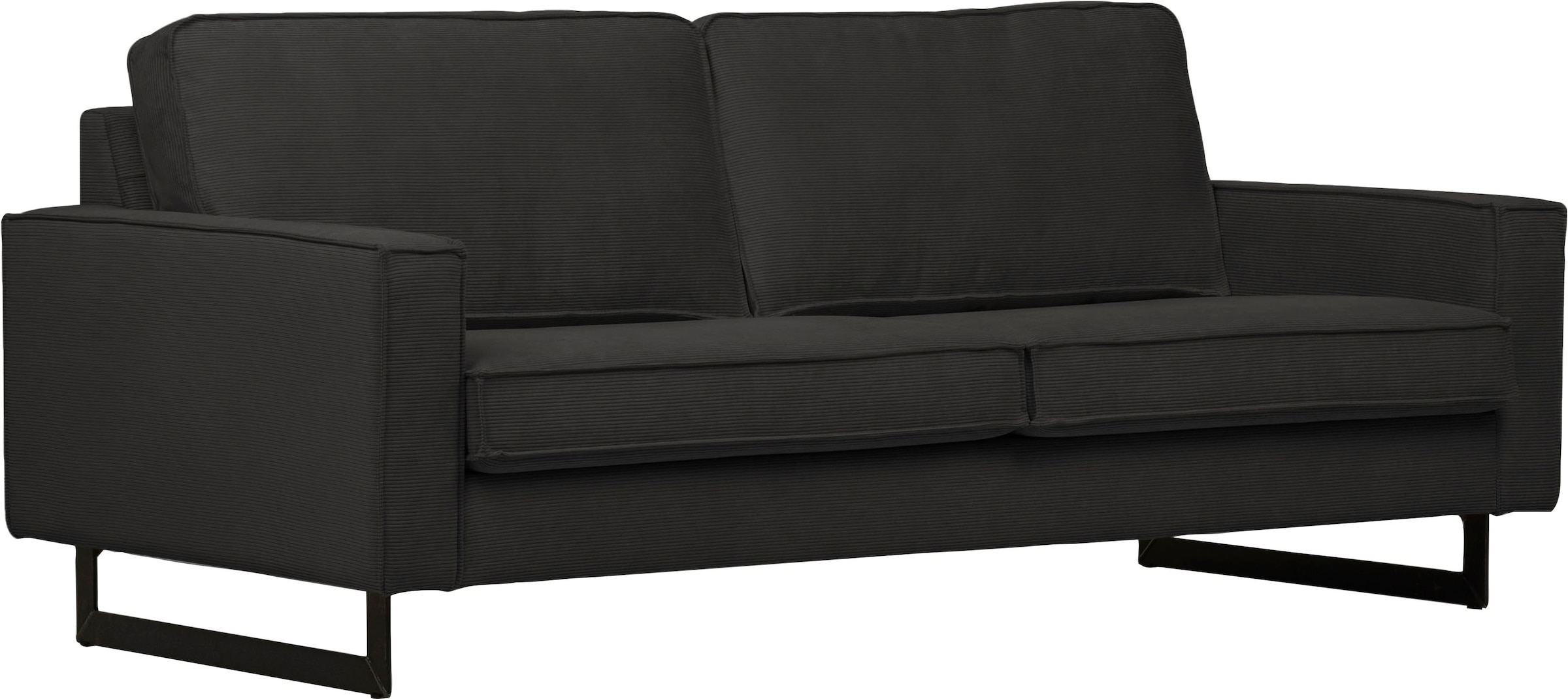 Home affaire 3-places »Pinto, 206 cm, Cord, Chenille, Lederoptik« mit Keder, schwarze Metallfüsse, Wellenunterfederung