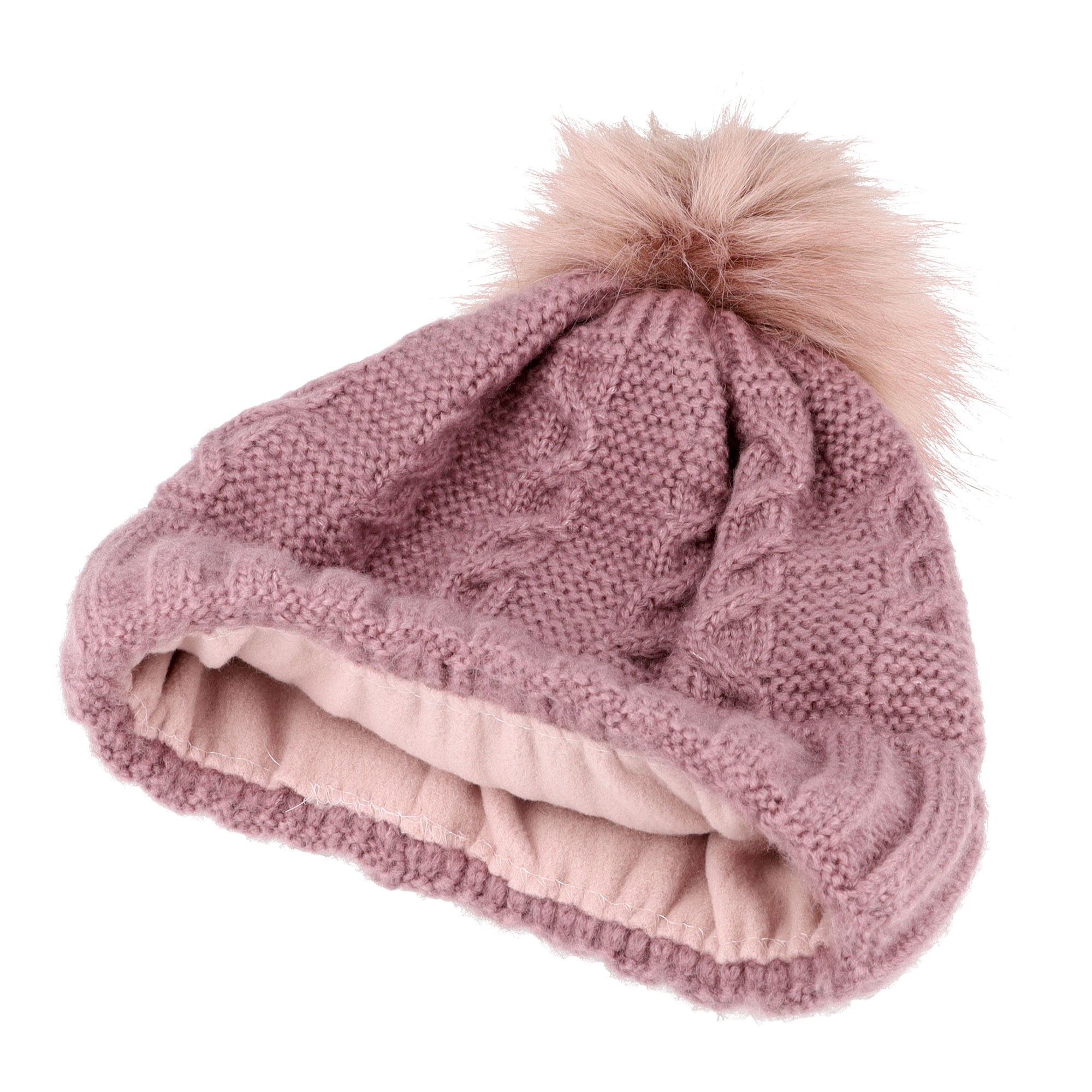 MAXIMO Strickmütze angenehmer Materialmix, gefüttert, Bommel, breiter Umschlag