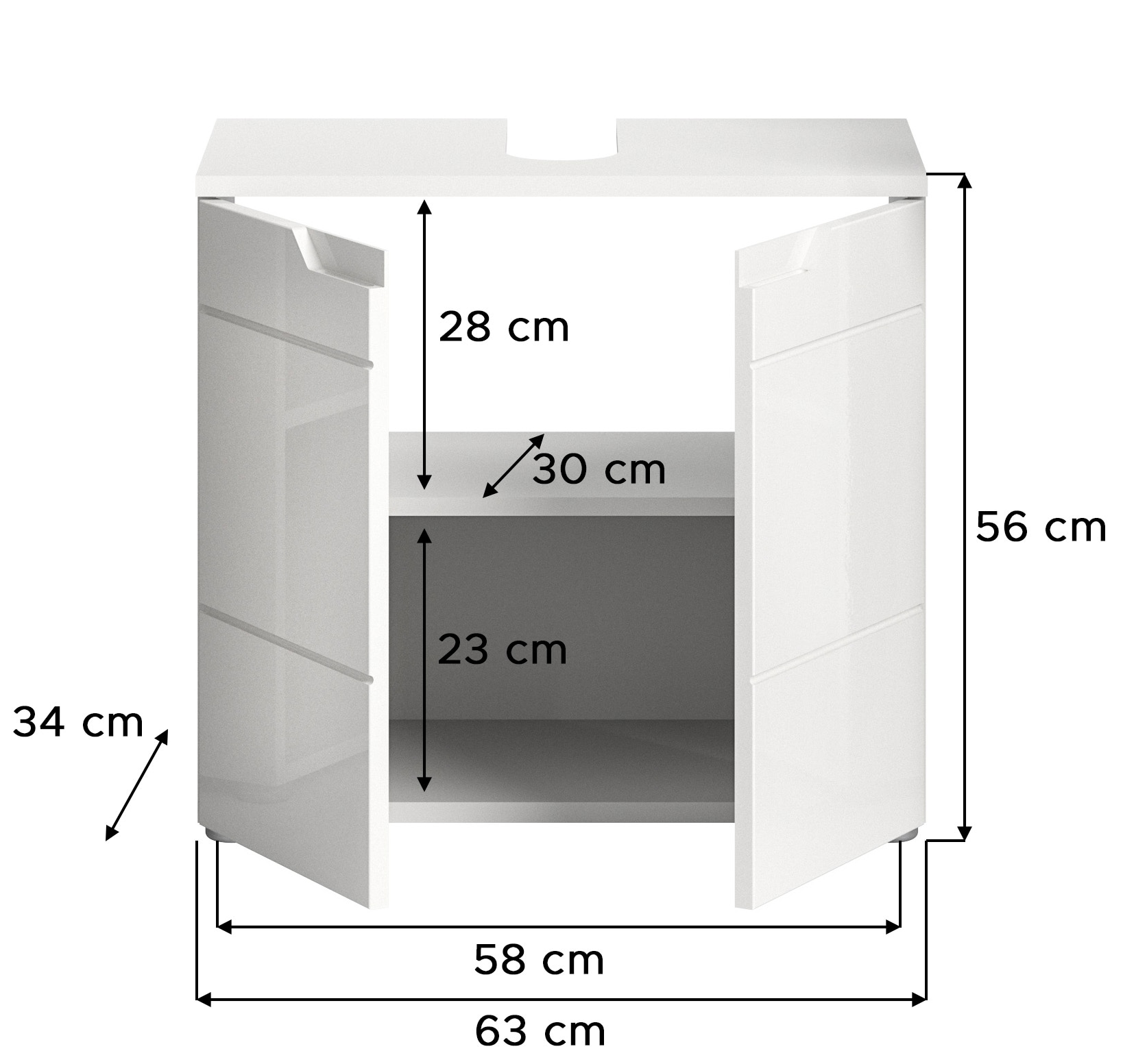 INOSIGN Waschbeckenunterschrank »CAPRI, Breite 63 cm, mit Siphonausschnitt,  2 Türen & 1 Einlegeboden« WBU, Unterschrank, Badschrank, Badunterschrank, Waschbeckenschrank