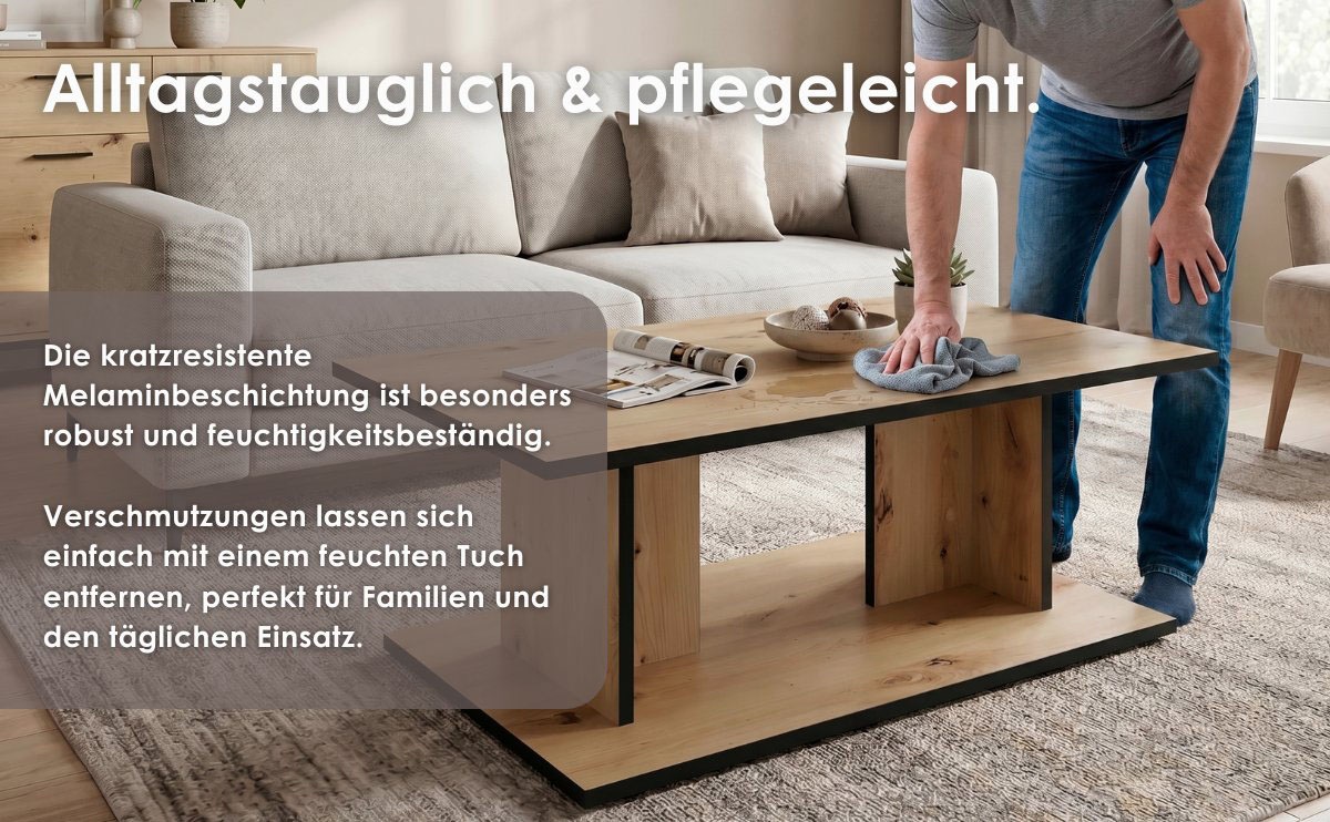 byLIVING Couchtisch »TOM« Eiche-Optik oder Weiss, Kante schwarz, Belastbarkeit 40 kg, B: 110 cm
