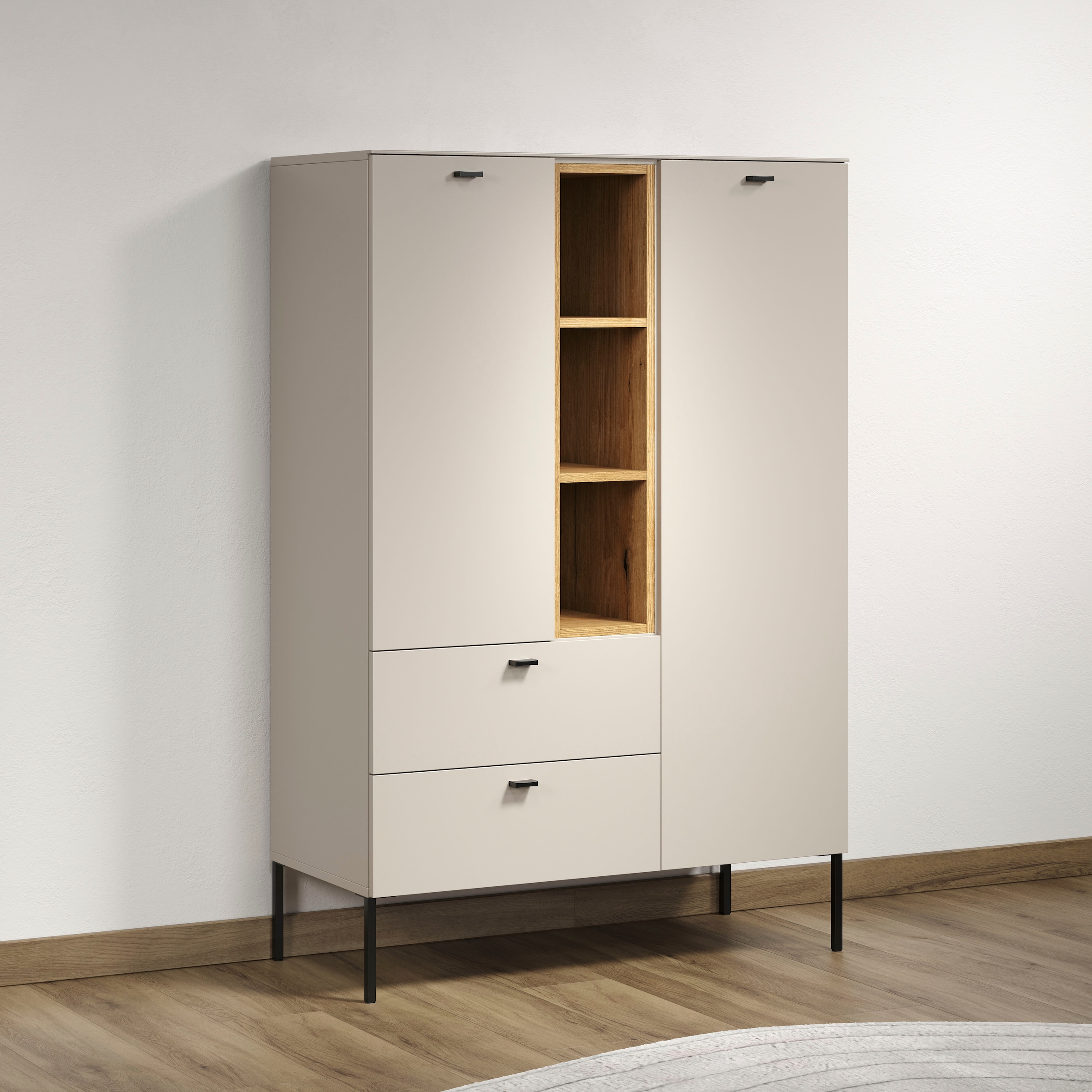 Home affaire Buffet haut »San Pedro« 1 cuis tlg. Highboard, 2 Türen, 2 Schubkasten & Soft-Close - (B/T/H) 93/42/140 cm