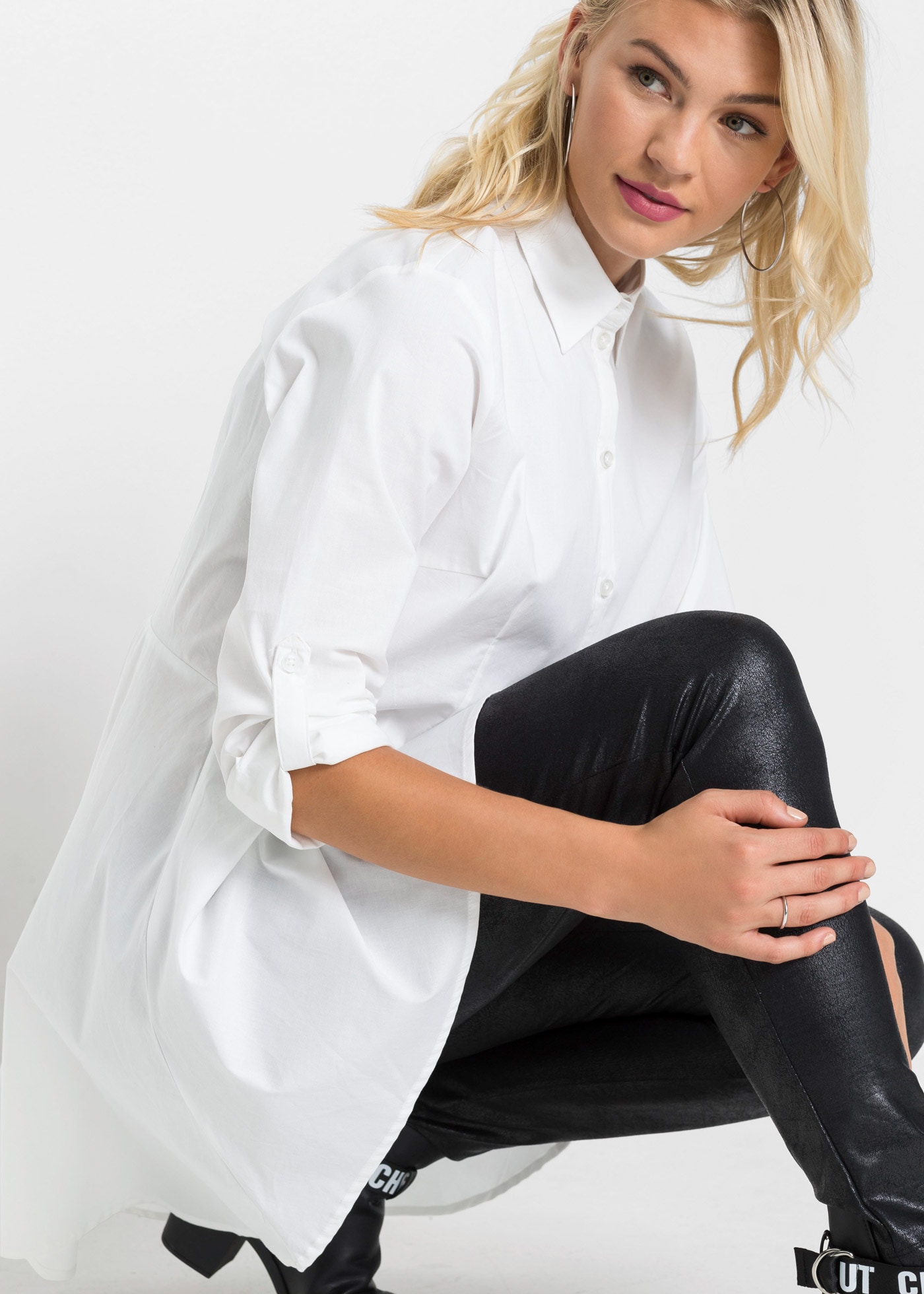 bonprix Chemisier long ausgestellte Passform, aus Baumwolle und Elasthan