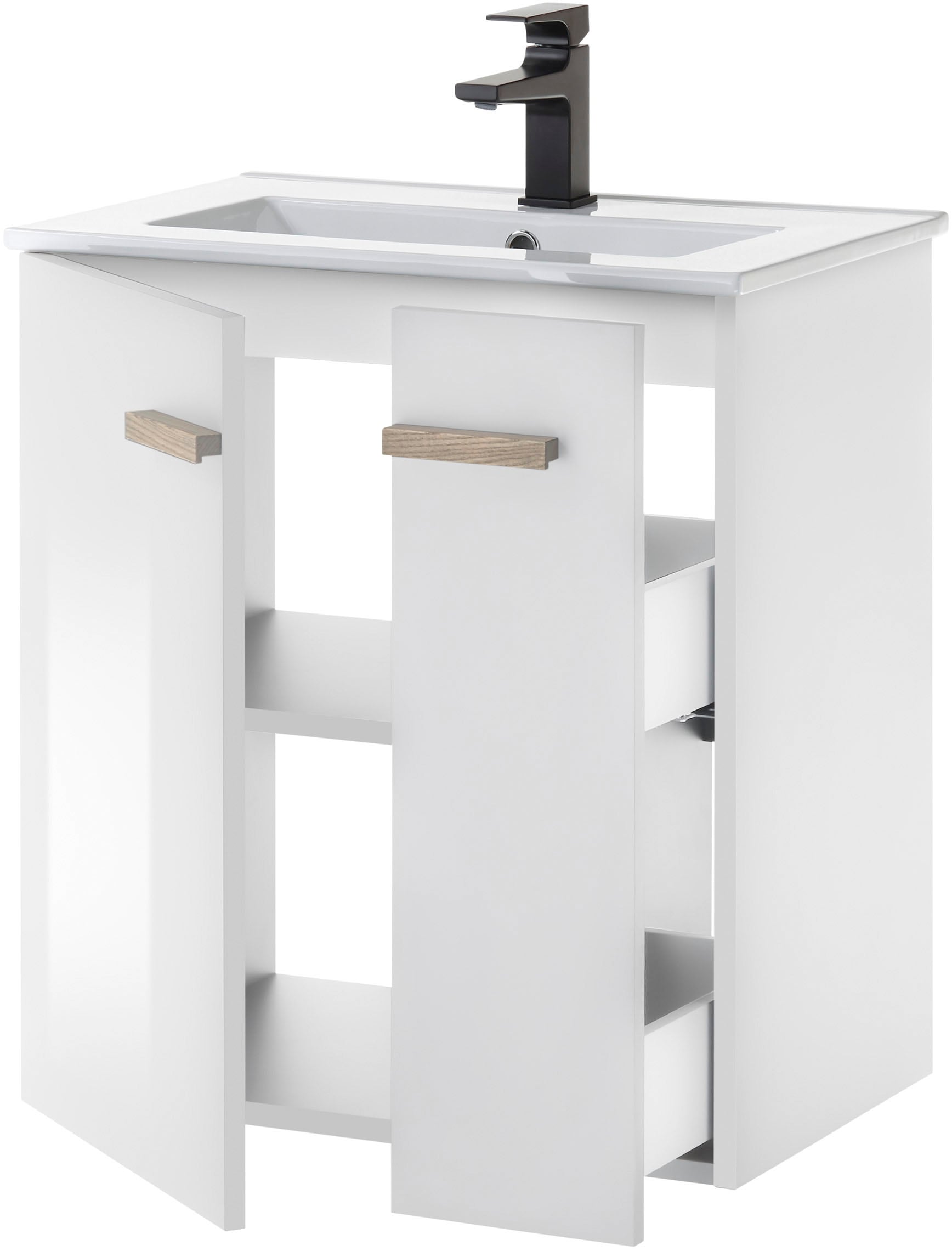 Home affaire Waschtisch »SOLiD, Unterschrank inkl. Waschbecken, Badschrank mit Holzgriffe« in zwei Farben verfügbar, inkl. Waschbecken, Breite 60 cm