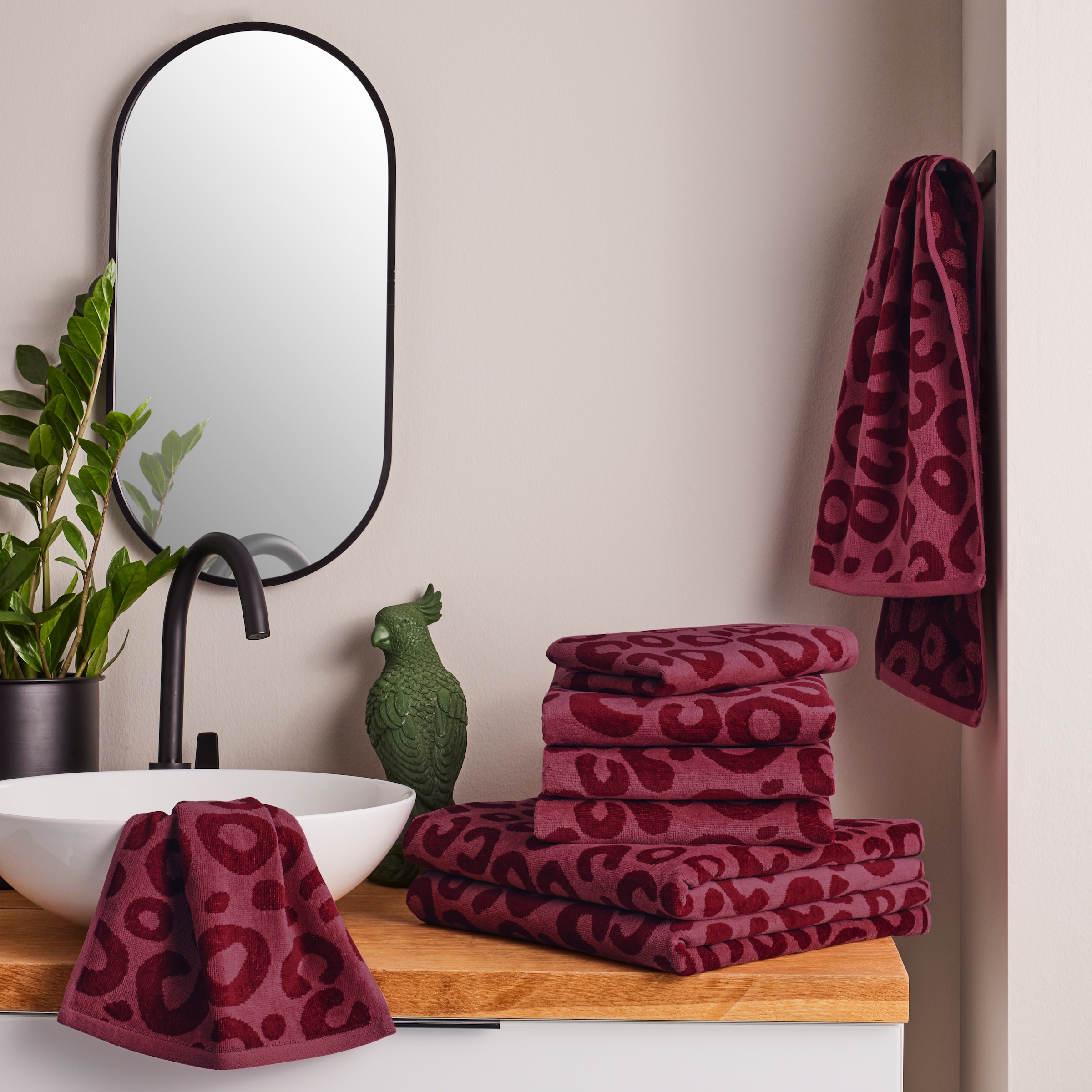 my home Set de serviettes »Anna Leopardmuster, 8-tlg Handtuch-Set, 100% Baumwolle« Set 8 Velours en frottier Duschtücher, Handtücher und Gästetücher, weich, saugstark, modern, Leo
