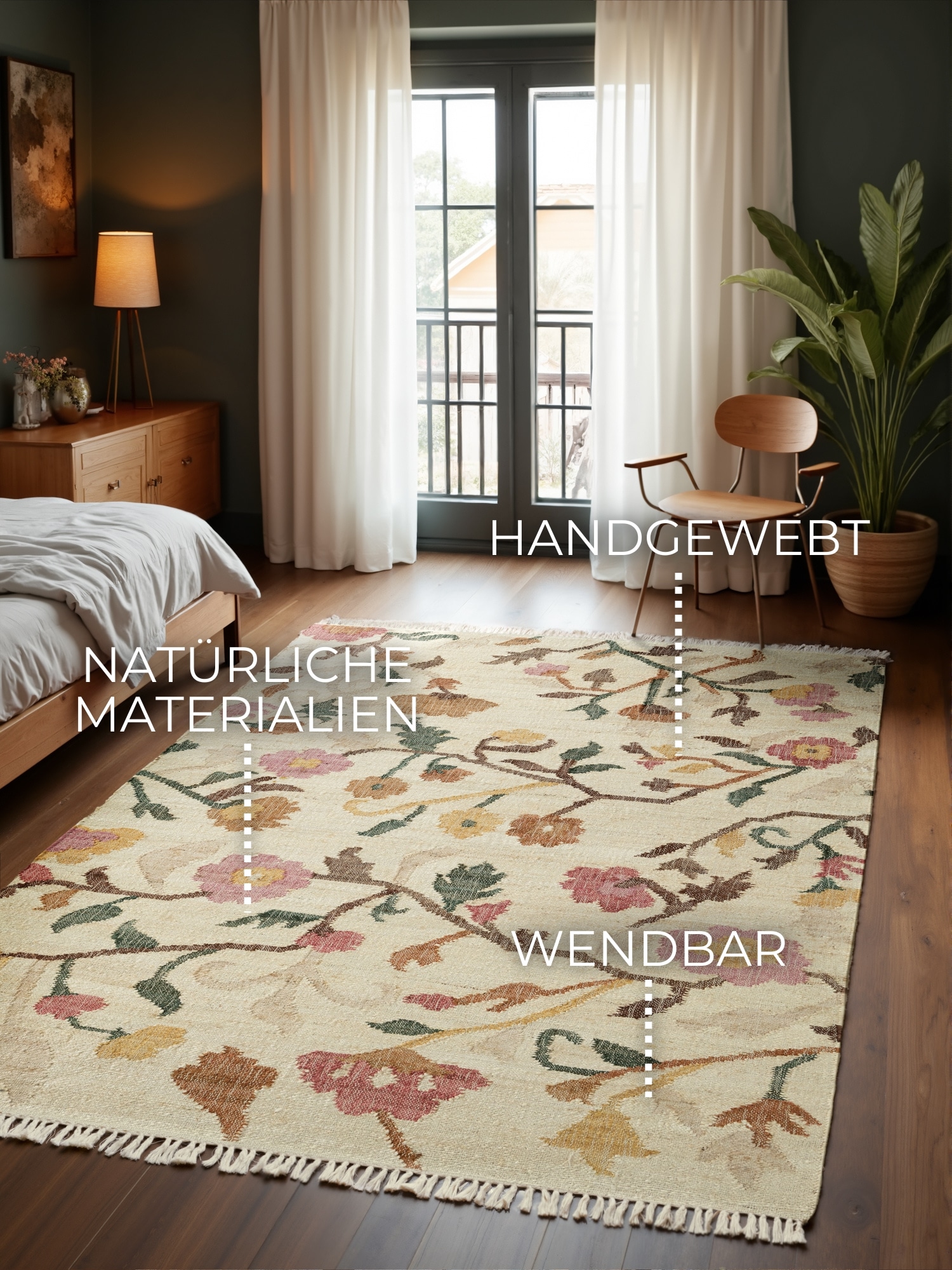 ELLE DECORATION Tapis »Kelim Violette« Rectangulaire 3 mm Höhe Jute, Baumwolle, Natur, Handgewebt, Kelim, orientalisch, Boho