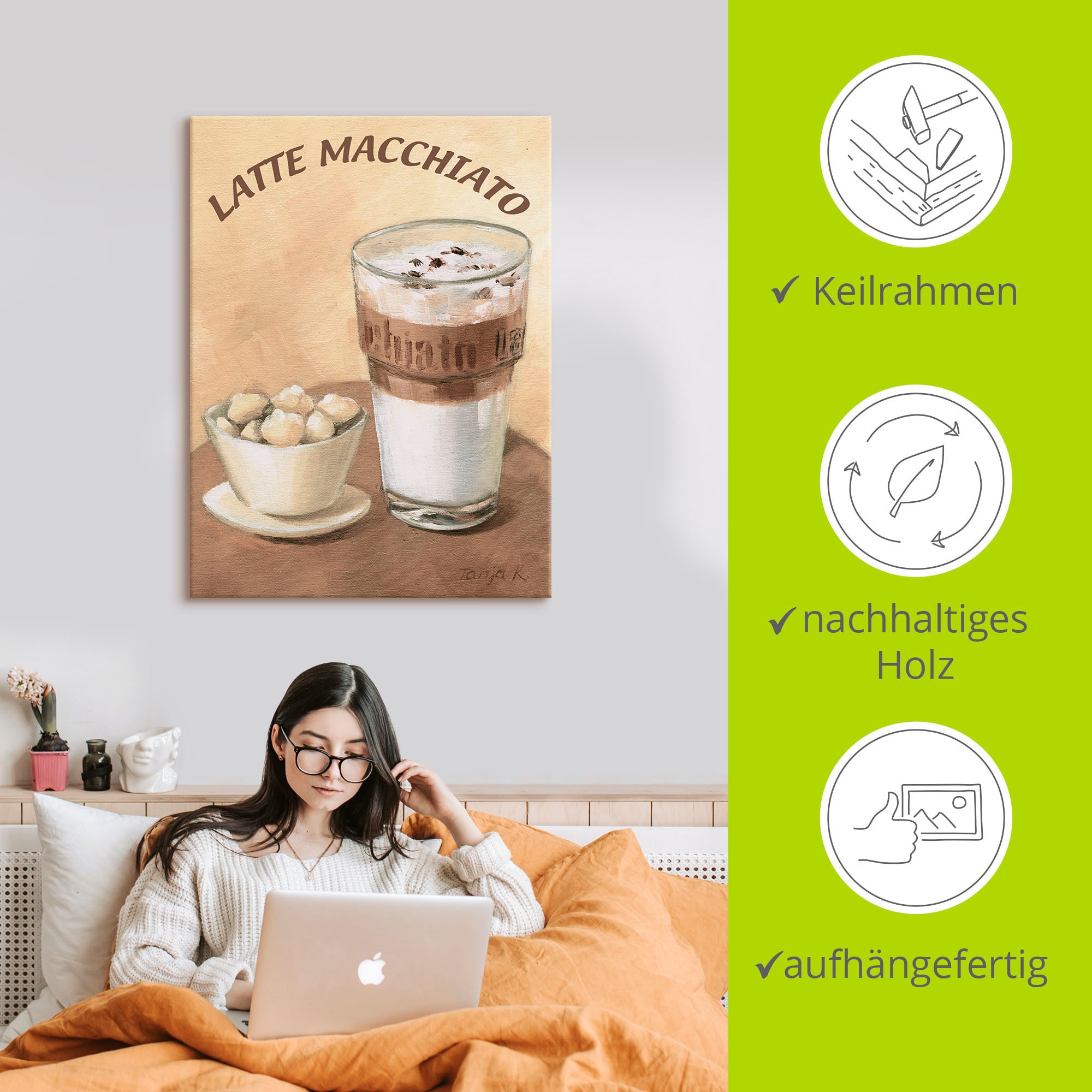 Artland Tableau sur toile »Latte Macchiato« 1 cuis tlg. auf Holzrahmen gespannt