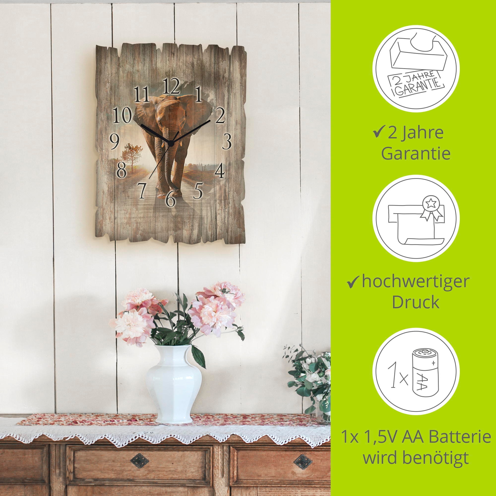 Artland Horloge murale »Ein Elefant läuft auf der Strasse« wahlweise mit Quarz- oder Funkuhrwerk, lautlos ohne Tickgeräusche