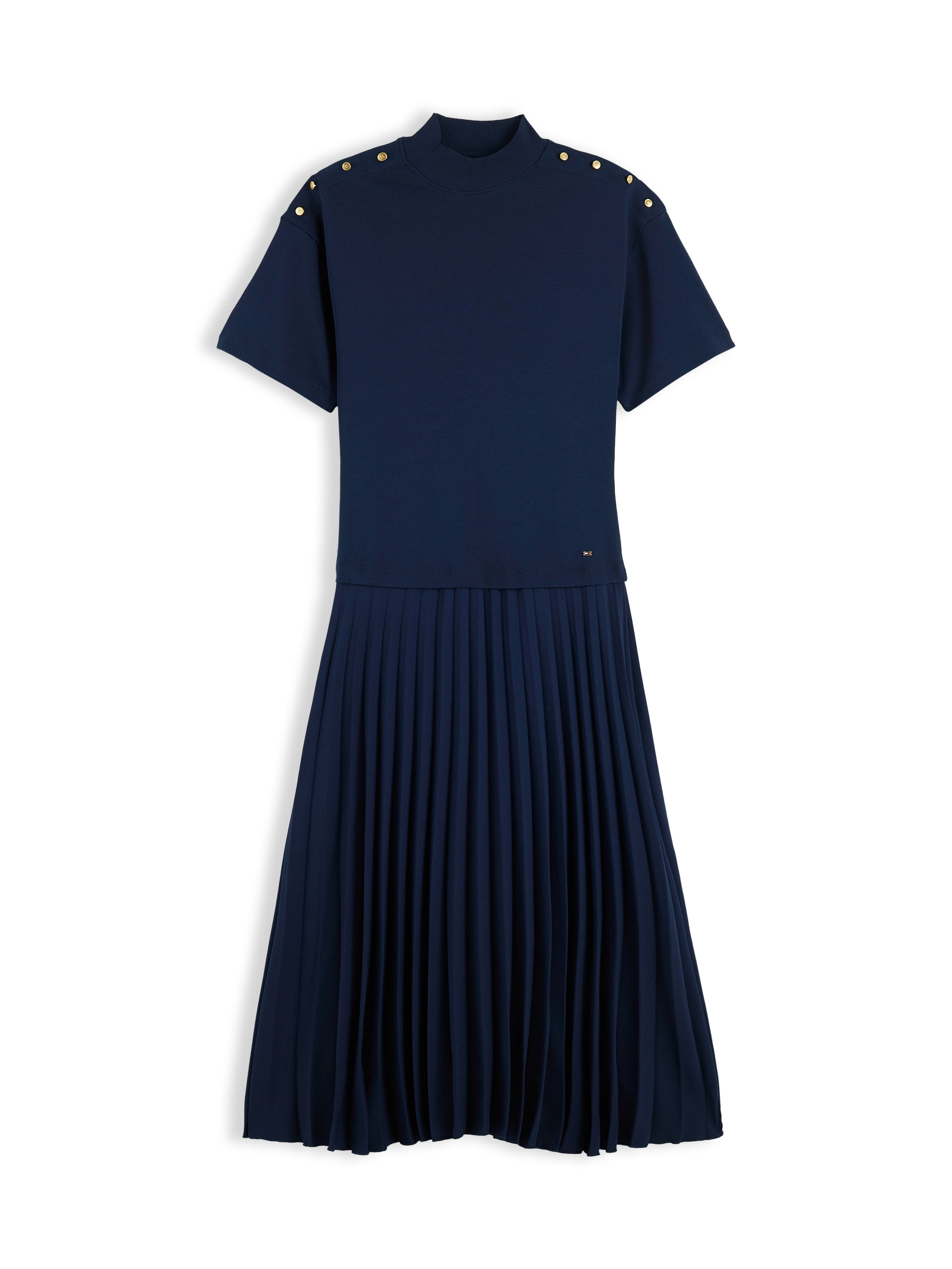 Tommy Hilfiger Robe en tricot »GOLD BUTTON HIGH-NK S/S DRESS« Coton