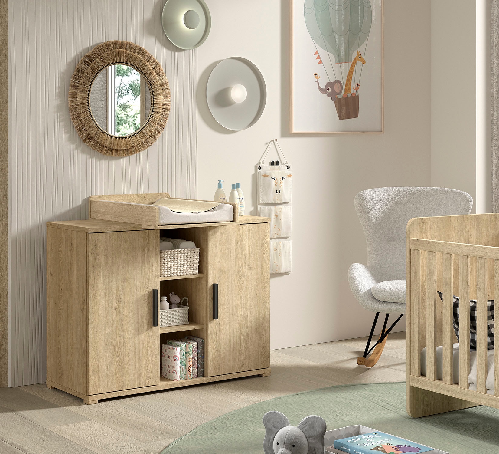 Vipack Commode à langer »SAM mit 2 Drehtüren u. offenen Fächern (Soft-Close) und viel Stauraum« bis 15 kilos surface décor chêne facile d'entretien 115,5 cm
