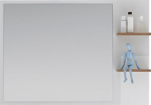 Saphir Badspiegel »Quickset 923 Spiegel 100 cm breit mit seitlicher Ablage« Flächenspiegel Weiss Glanz, Riviera Eiche quer Nachbildung