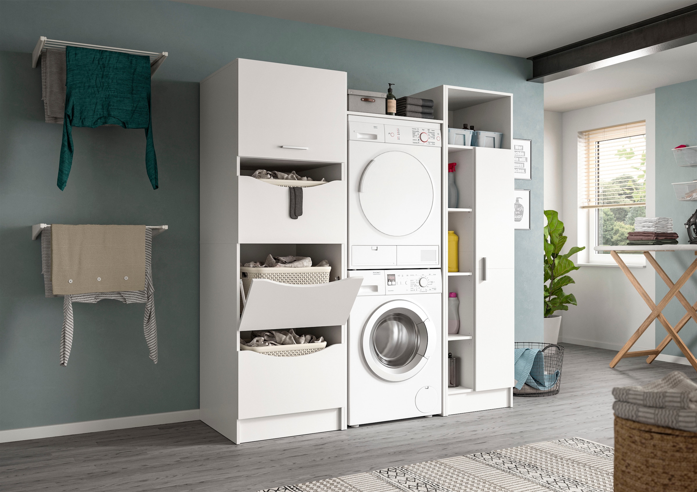 welltime Ensemble de meubles de salle de bain »FALAS, TOPSELLER!, 3-teilig, Hauswirtschaftsraum Set, Breite 176 cm« Set, 1x Wäscheschrank, 1x Waschmaschinenumbauschrank, 1x Mehrzweckschrank, 3 cuis tlg.