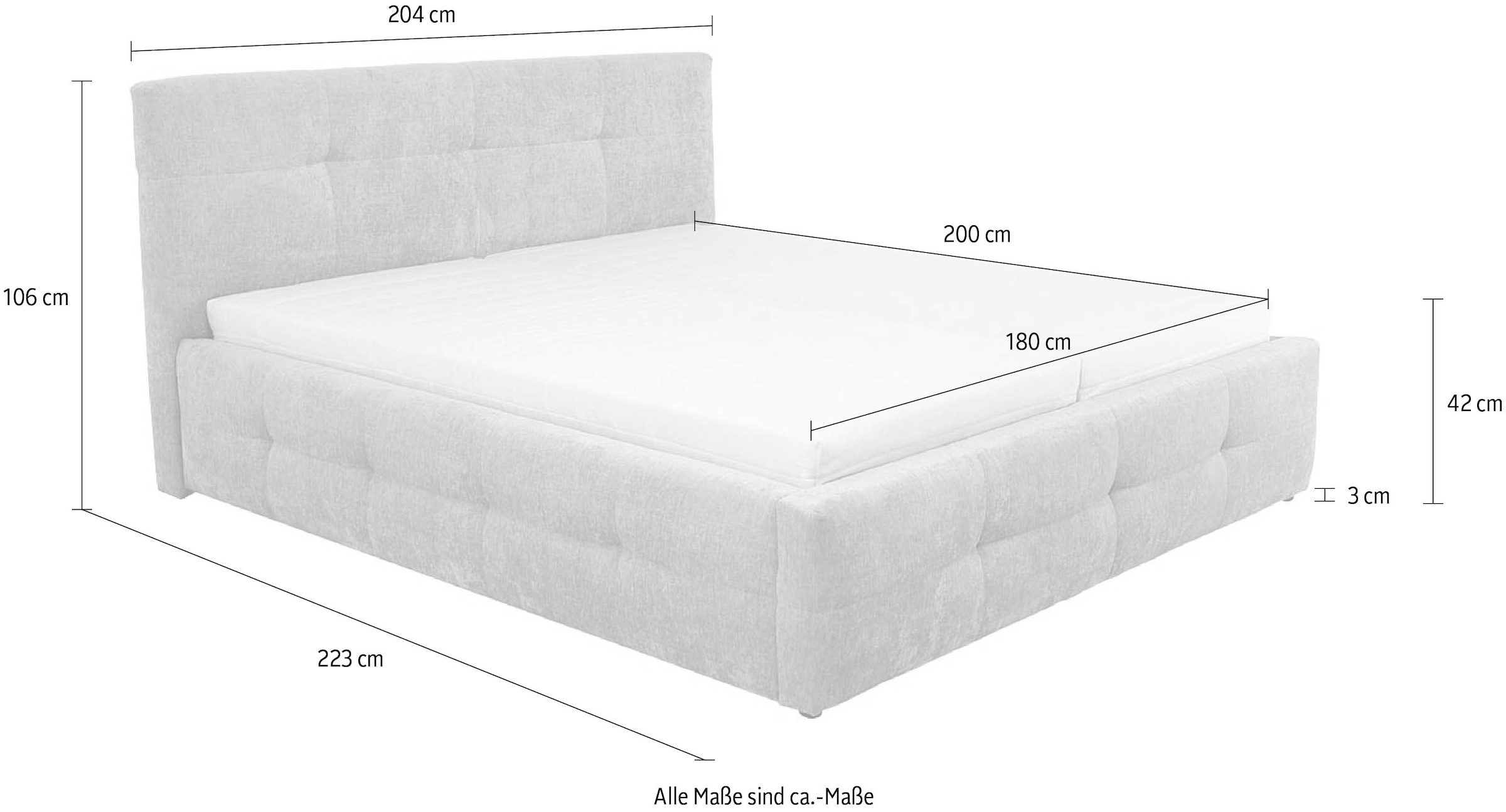 Jockenhöfer Gruppe Polsterbett »TIVOLI, optional mit Federholzleisten & Wendematratze H2/H3« 2 Einlegetiefen, Chenille-Bezug, Liegefläche 180 cm x 200 cm