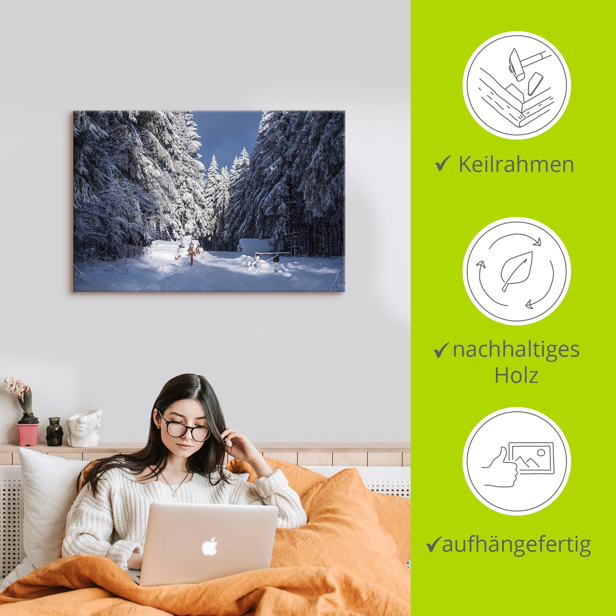 Artland Leinwandbild »Winter im Thüringer Wald II« Waldbilder 1 Stk. tlg. auf Holzrahmen gespannt