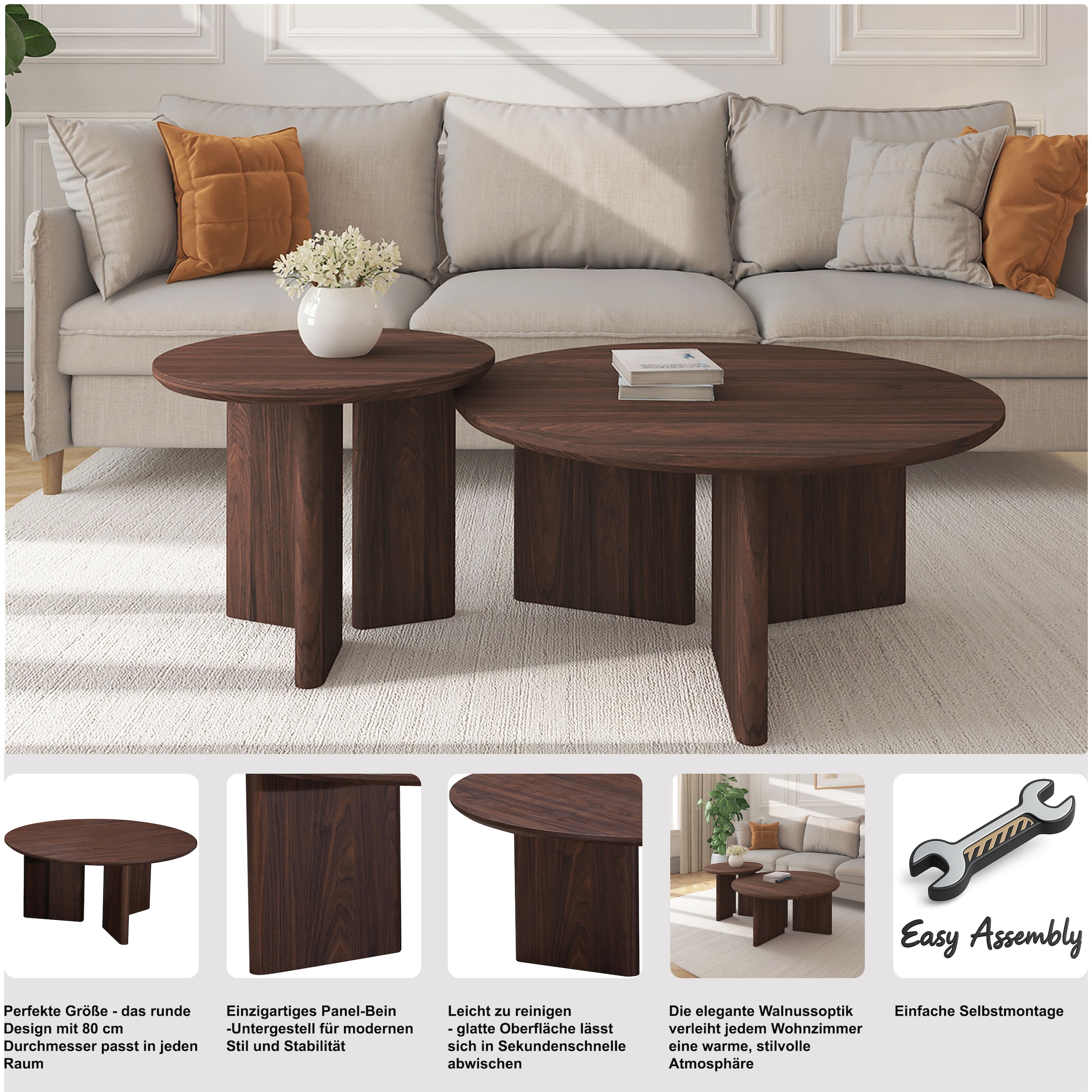 GOODproduct Table basse »Cassian« 1 cuis tlg. Walnussoptik