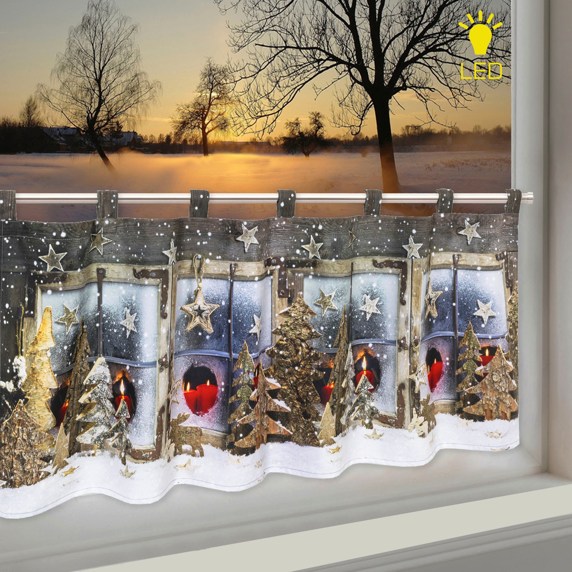 Delindo Lifestyle Scheibengardine »Winterlandschaft« Schlaufen 1 Stk. tlg. mit Schlaufenaufhängung, für die Küche