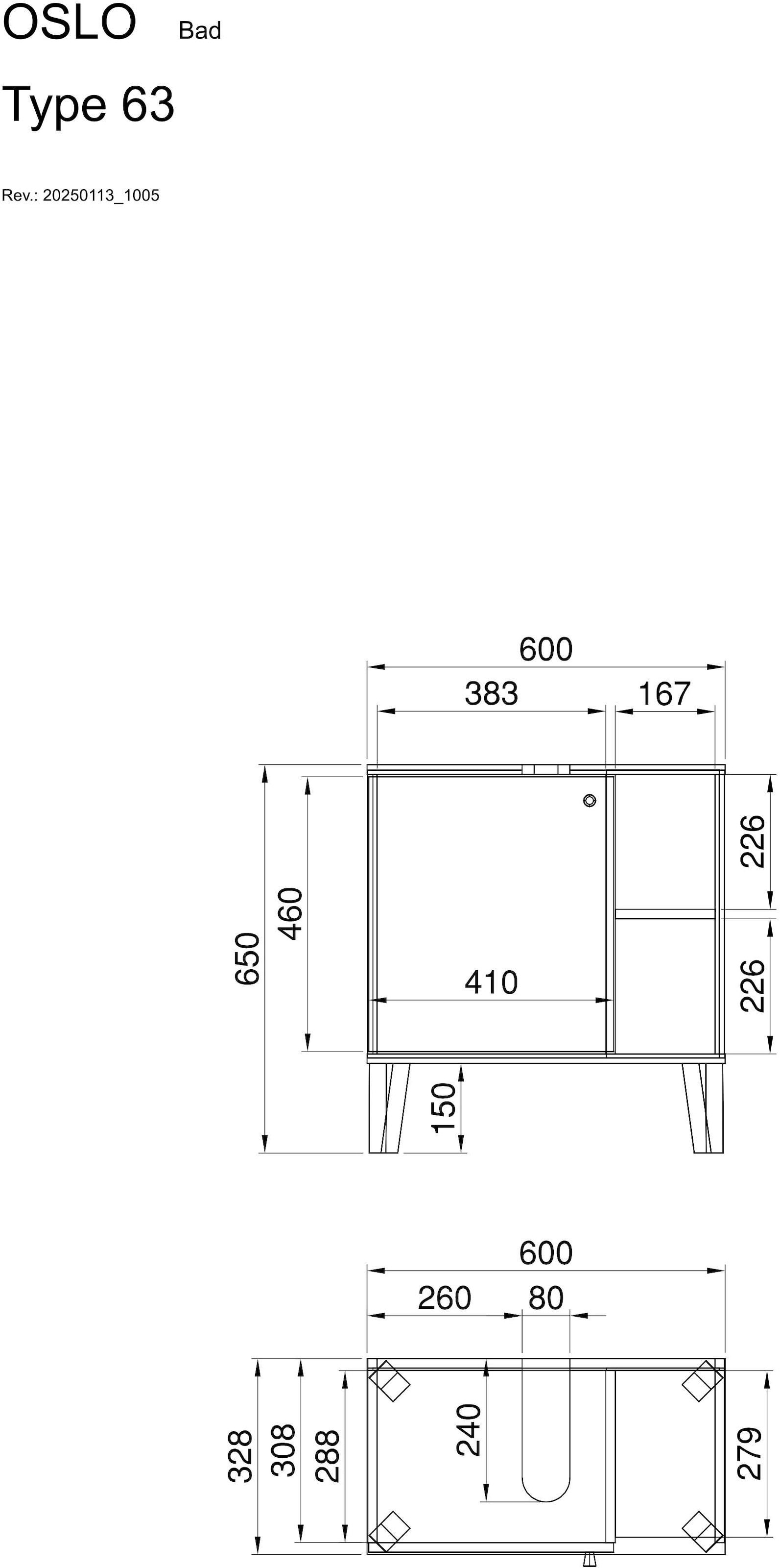 INOSIGN Armoire sous lavabo »Oslo, Waschtisch mit Knopfgriff, Badschrank im skandinavischen Design« in der Türfarbe Weiss oder Grau verfügbar, ausreichend Stauraum