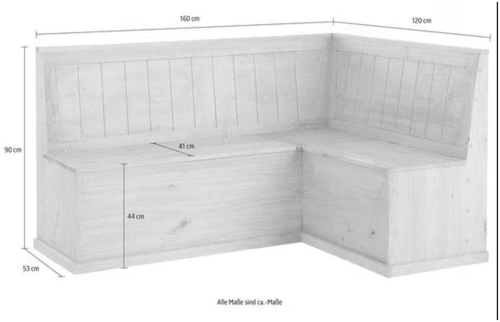 GOODproduct Banc d'angle »Sara« aus massivem Kiefernholz, Paneel Rückenlehne, zwei Breiten