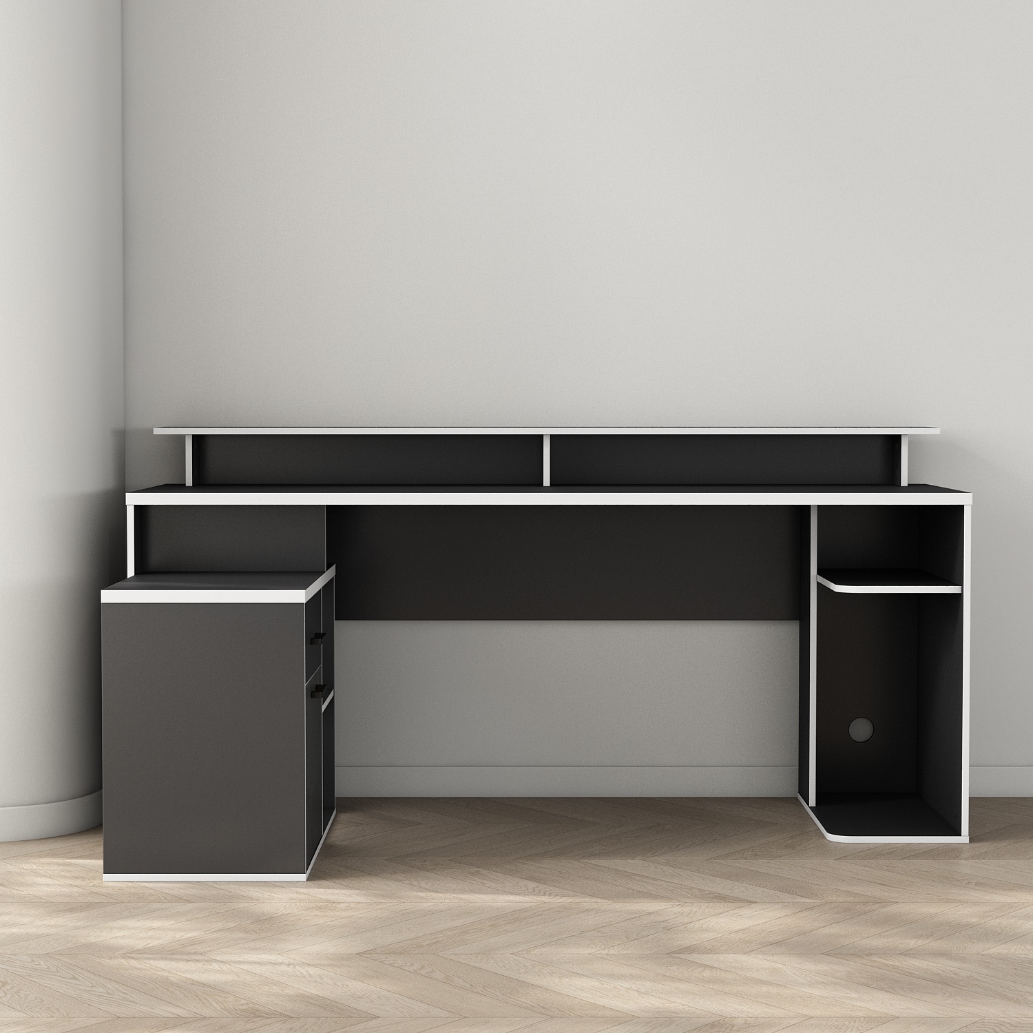 GOODproduct Gamingtisch »Game, Computertisch, Eckschreibtisch« , Towerfach, Kabeldurchlass, Monitoraufsatz, Stauraum, Masse 180x102 cm