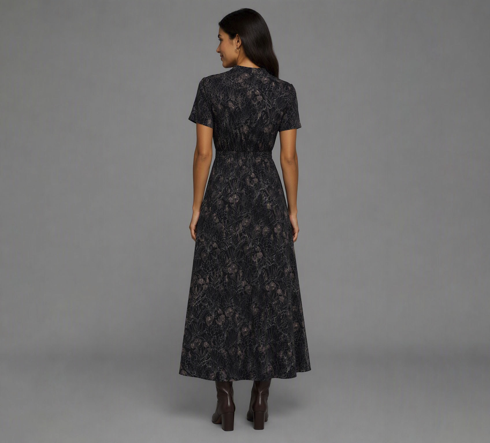 Laura Scott Robe en jersey longueur mollet, motif fleuri, en jersey simple, col montant