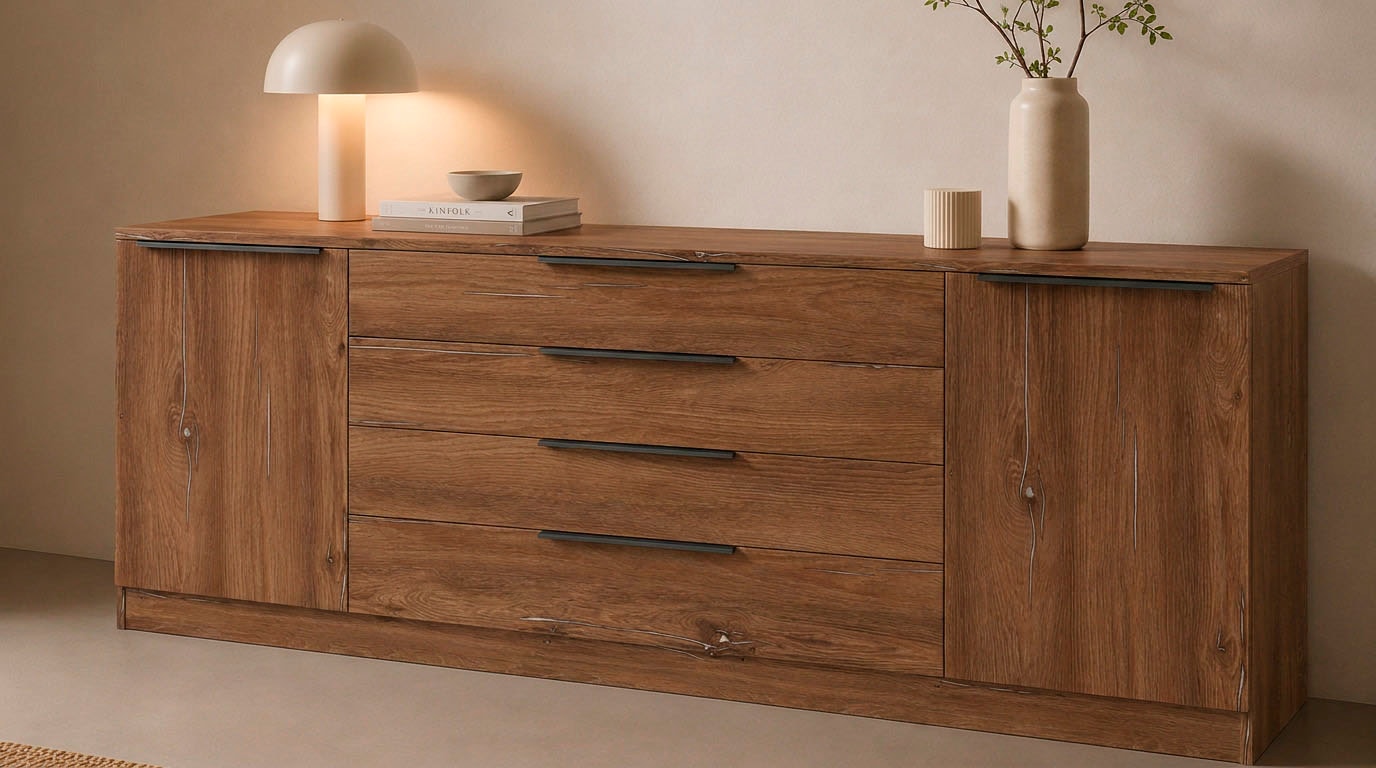 borchardt Möbel Buffet »Tom, moderne Kommode mit Metallgriffen, 200cm breit« 2 portes, 3 tiroirs, poignées métal anthracite