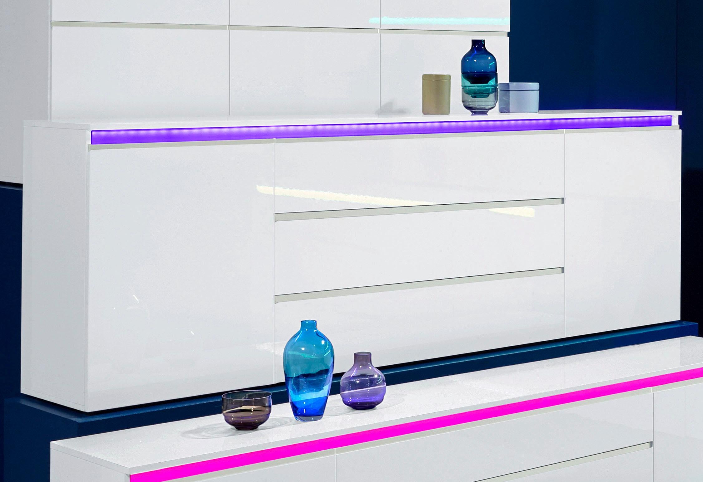 INOSIGN Sideboard »Magic, Kommode, Schrank, Stauraumschrank« mit 2 Türen und 3 Schubkästen Hochglanz lackiert (B/T/H) 240x40x80 cm