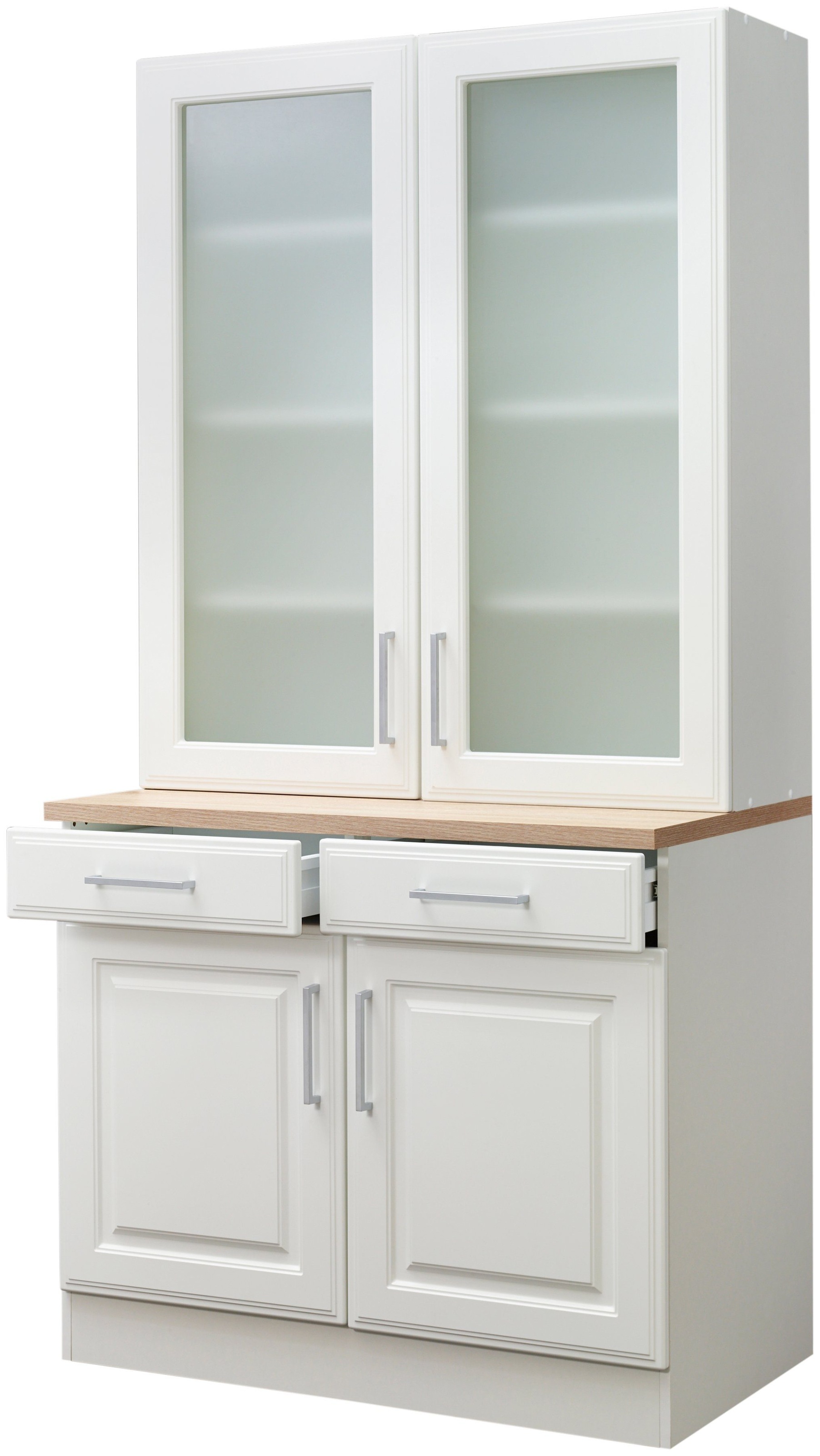 KOCHSTATION Buffet de cuisine »KS-Stockholm« Façades MDF de qualité, 2 portes à cadre en verre, 200 cm de haut, beaucoup de rangement