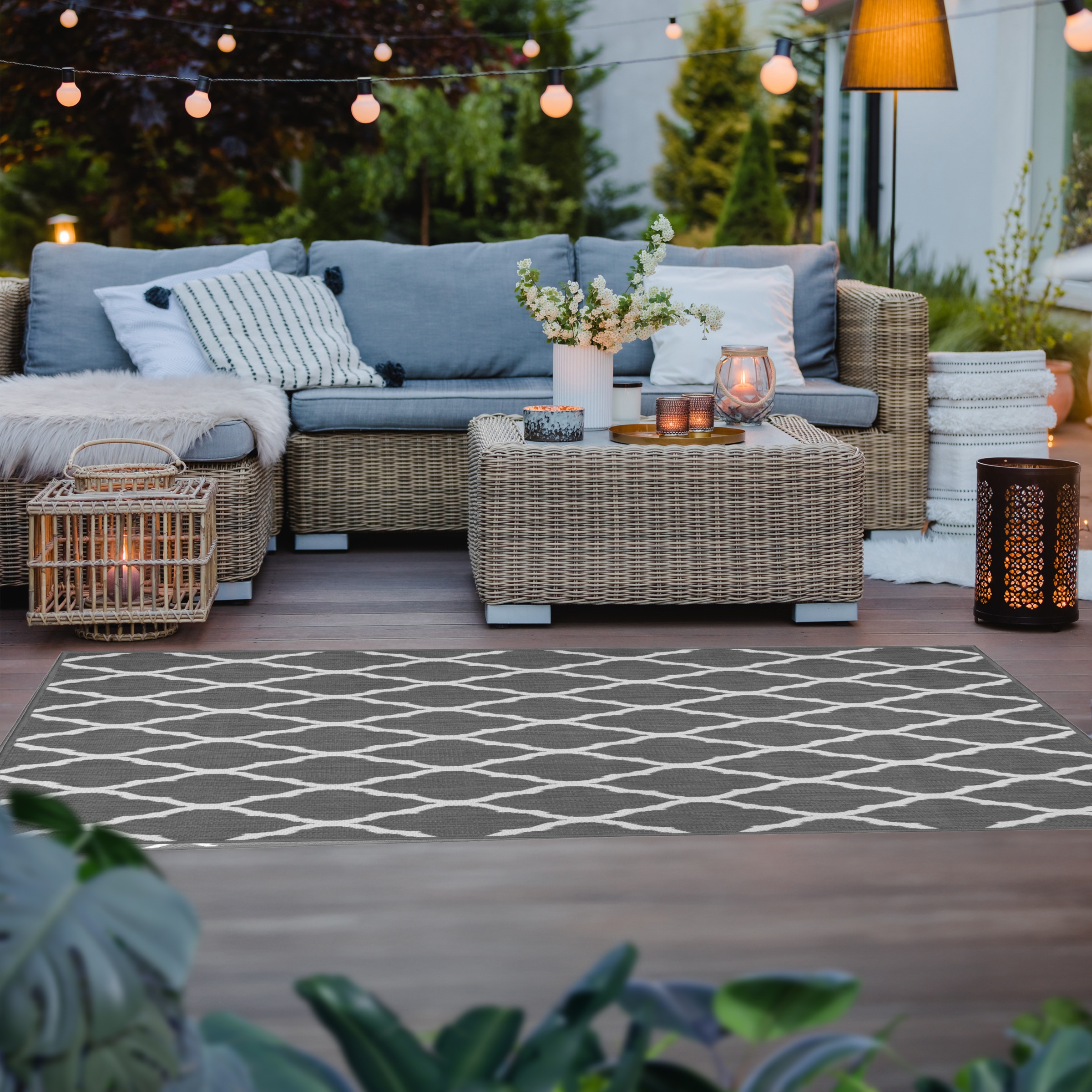 Primaflor-Ideen in Textil Tapis »Outdoorteppich REVERSO - Round Rhombus« Rectangulaire 5 mm Höhe tapis réversible, motif losanges, adapté intérieur et extérieur, étanche