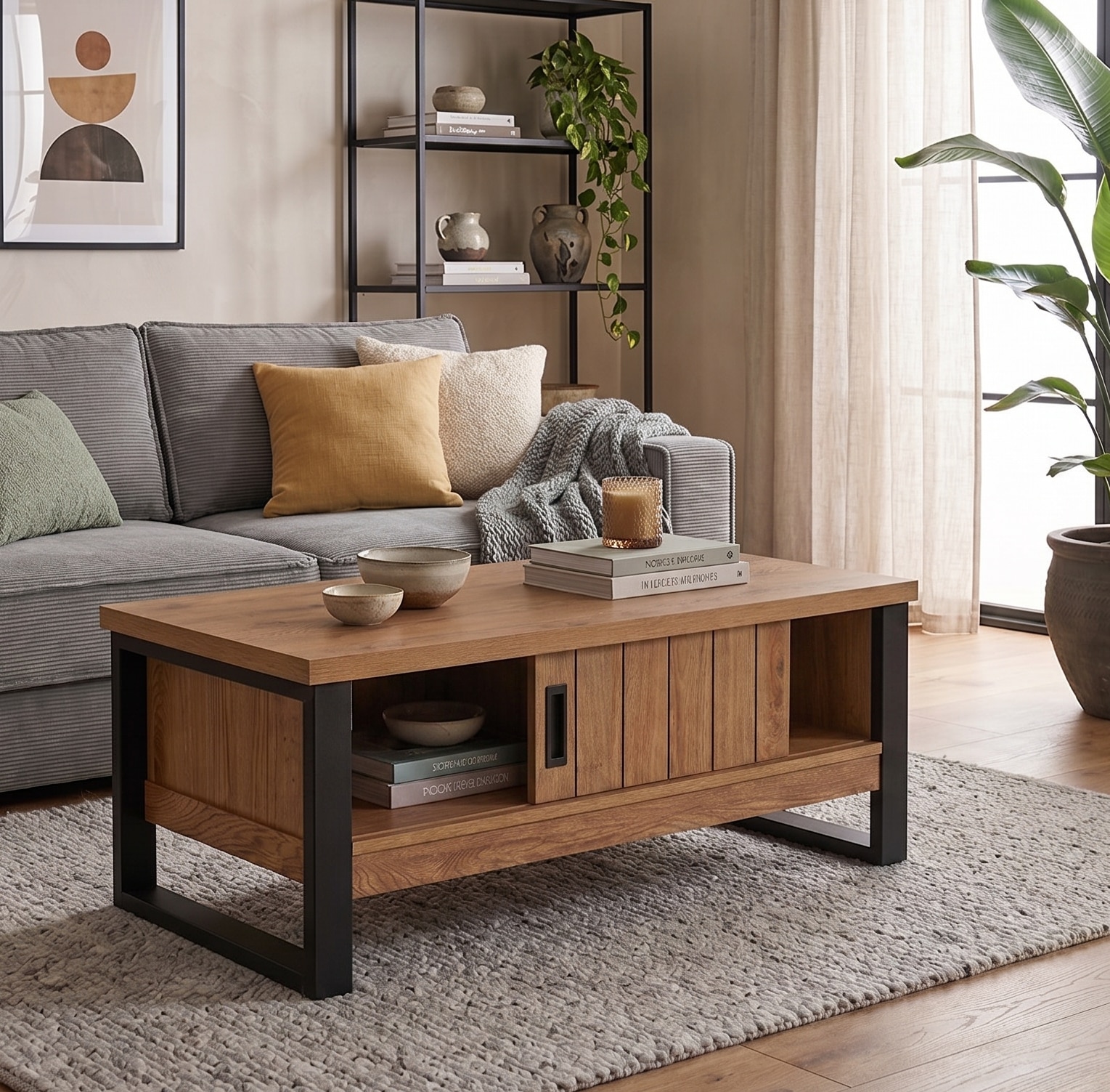Jahnke Table basse »RIVA COFFEE« table basse avec rangement & portes coulissantes, effet chêne, largeur : 108,5 cm