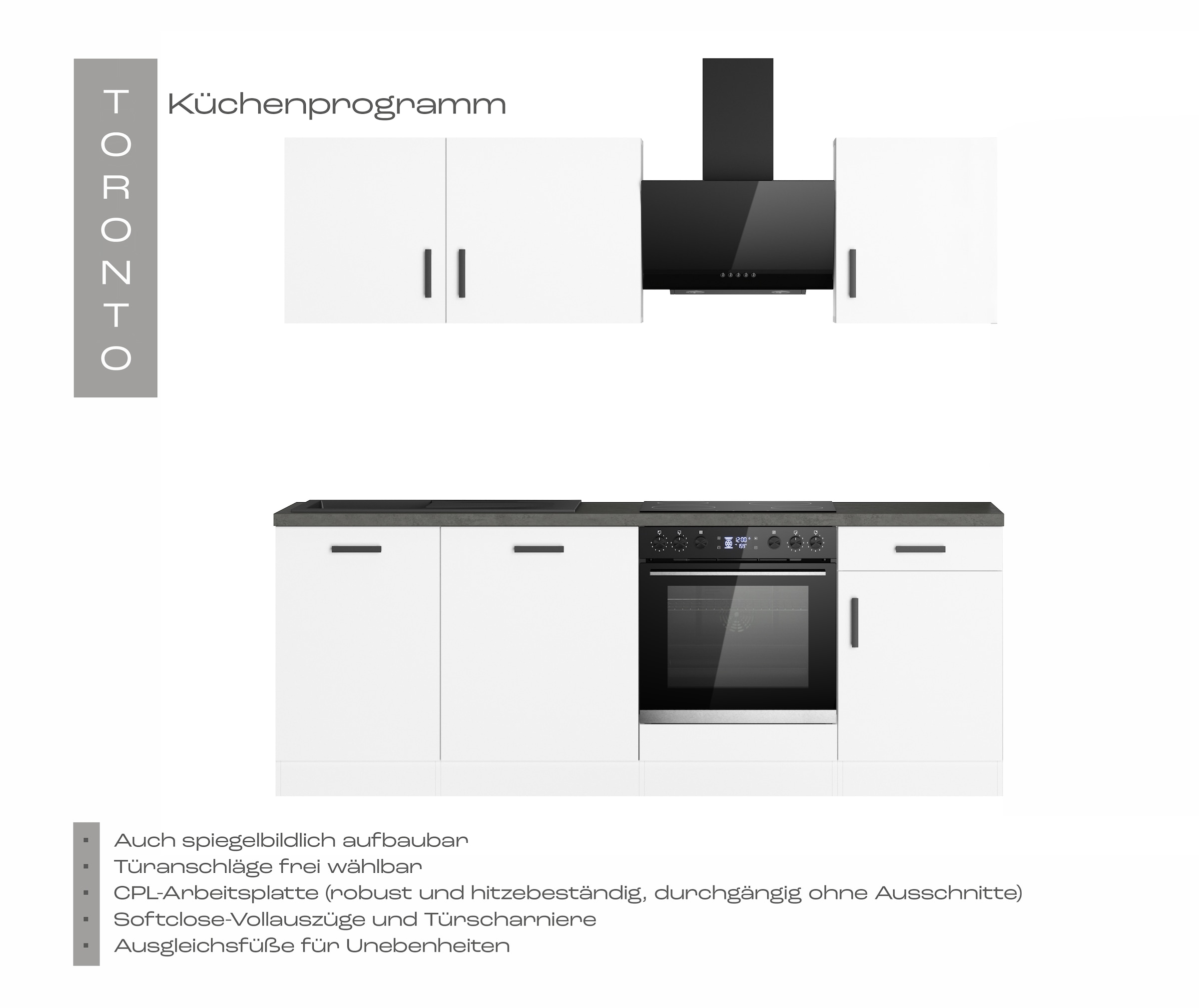 KOCHSTATION Kitchenette »KS-Toronto« Largeur 220 cm, au choix avec appareils HANSEATIC-E