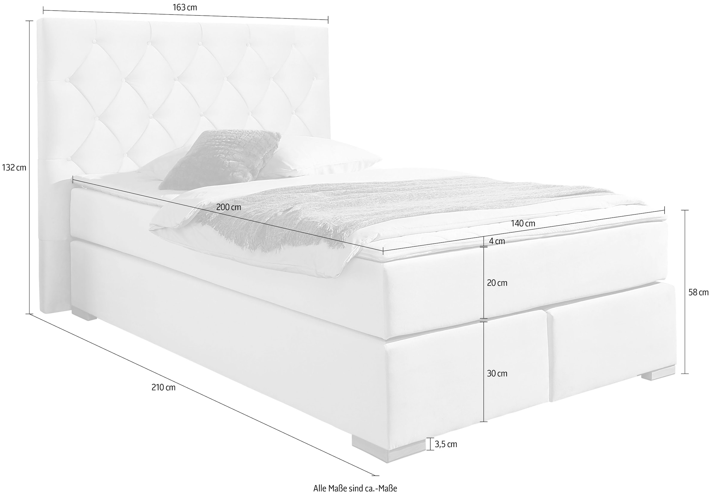 Home affaire Boxspringbett »Chalon, in verschiedenen Breiten« inkl. Topper, wahlweise in H2, H3 oder H4 erhältlich
