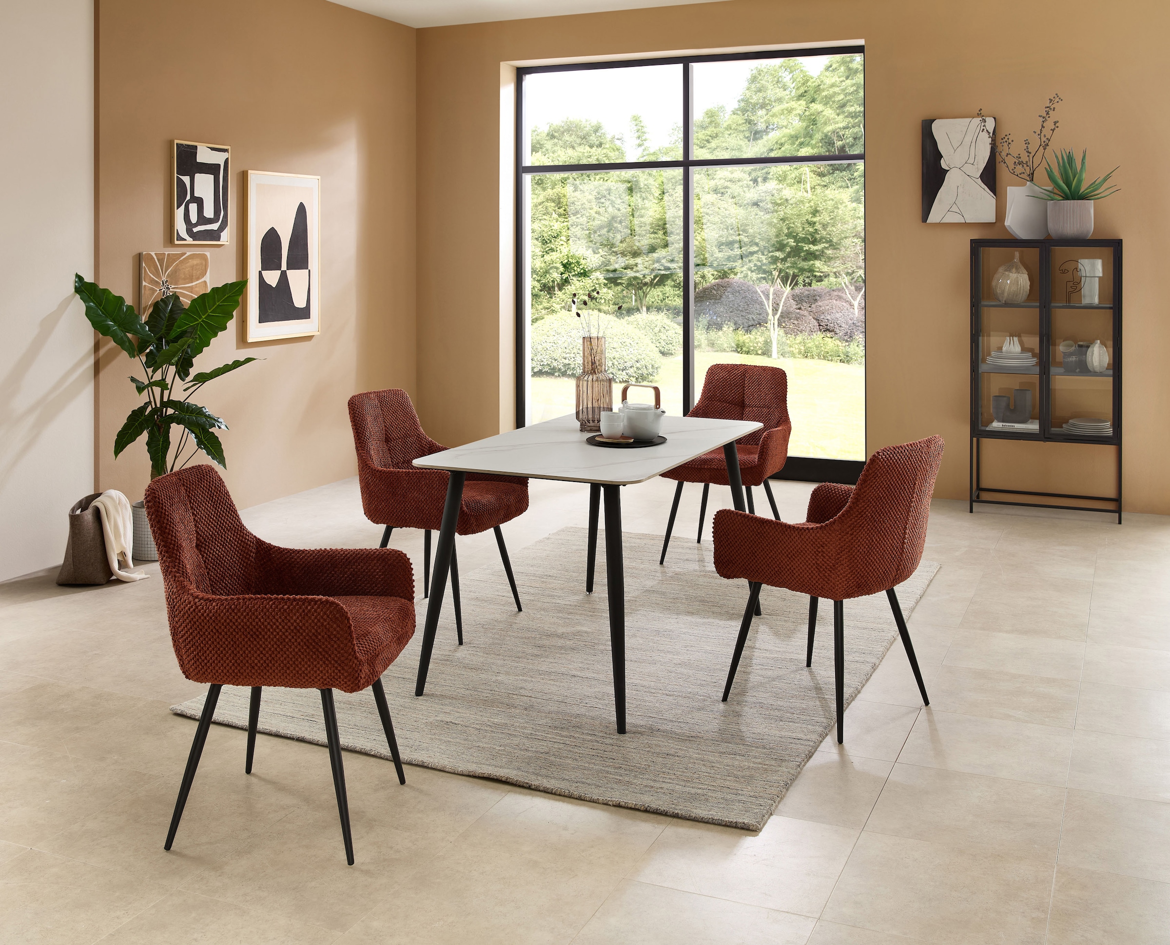 Stolkom Table de salle à manger »Cody Esszimmertisch Keramik, Weiss marmoriert, BxHxT 140x76x80 cm« Keramikoberfläche weiss marmoriert, 4-Fuss Gestell Schwarz matt