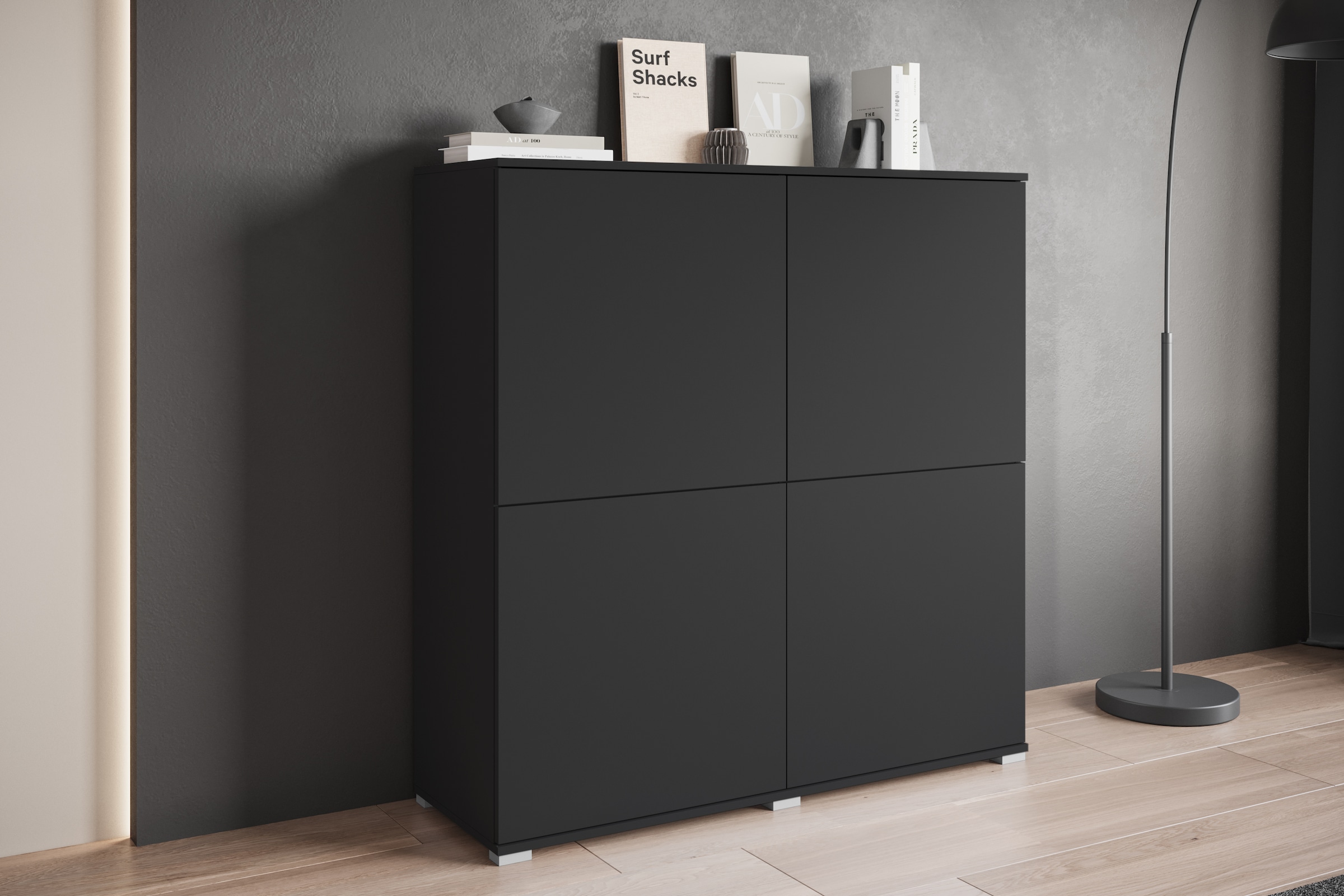 GOODproduct Buffet haut »Kenia, moderne grifflose Hochkommode mit 4 Türen, Breite 120 cm« 1 cuis tlg. façades push-to-open, étagères réglables en hauteur