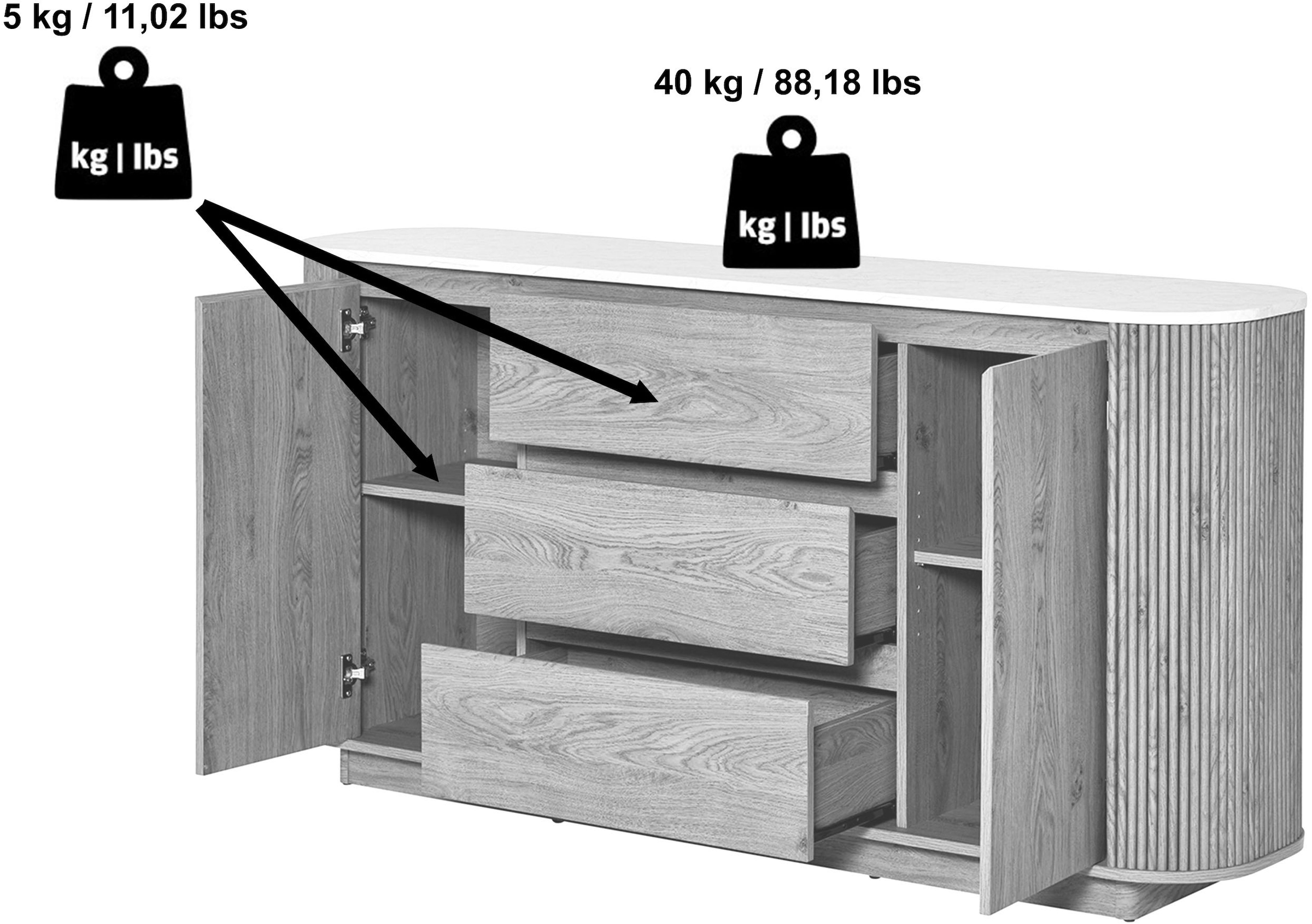 Jahnke Sideboard »GROOVE SB 160« 1 Stk. tlg. Sideboard, abgerundet, Marmor-Look, Breite ca. 159,5 cm