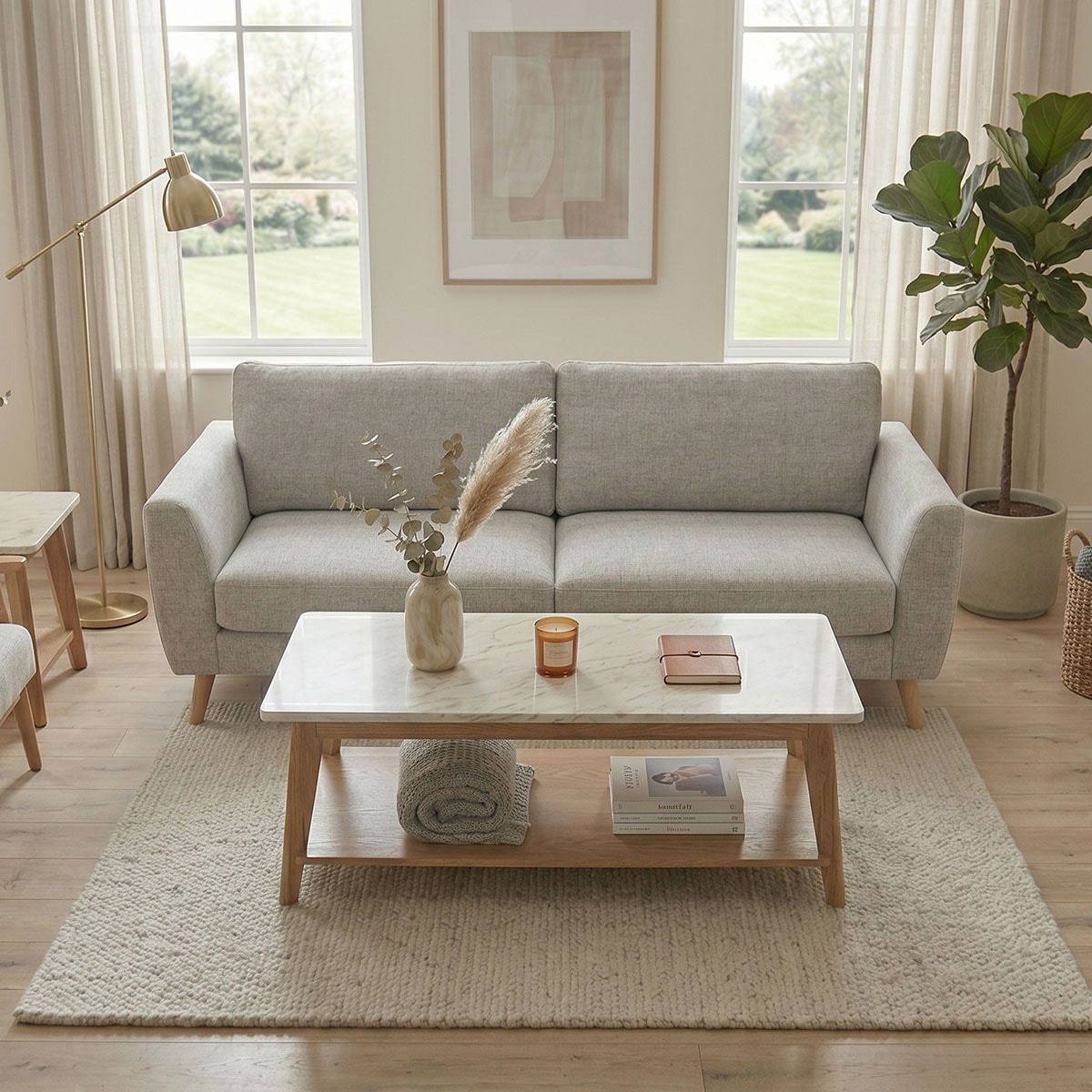 Jahnke Table basse »SIXTY COFFEE« Table basse, 2 niveaux, scandinave, aspect chêne et marbre, largeur : 110 cm