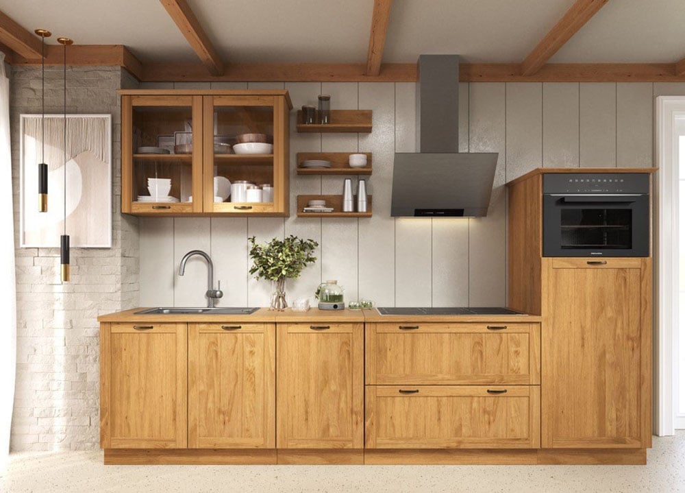 Home affaire Kitchenette »Teramo« Set, Kombinierbar mit anderen Möbelstücken der Serie Teramo,  Breite 315 cm, Kiefer massiv, mit Arbeitsplatte