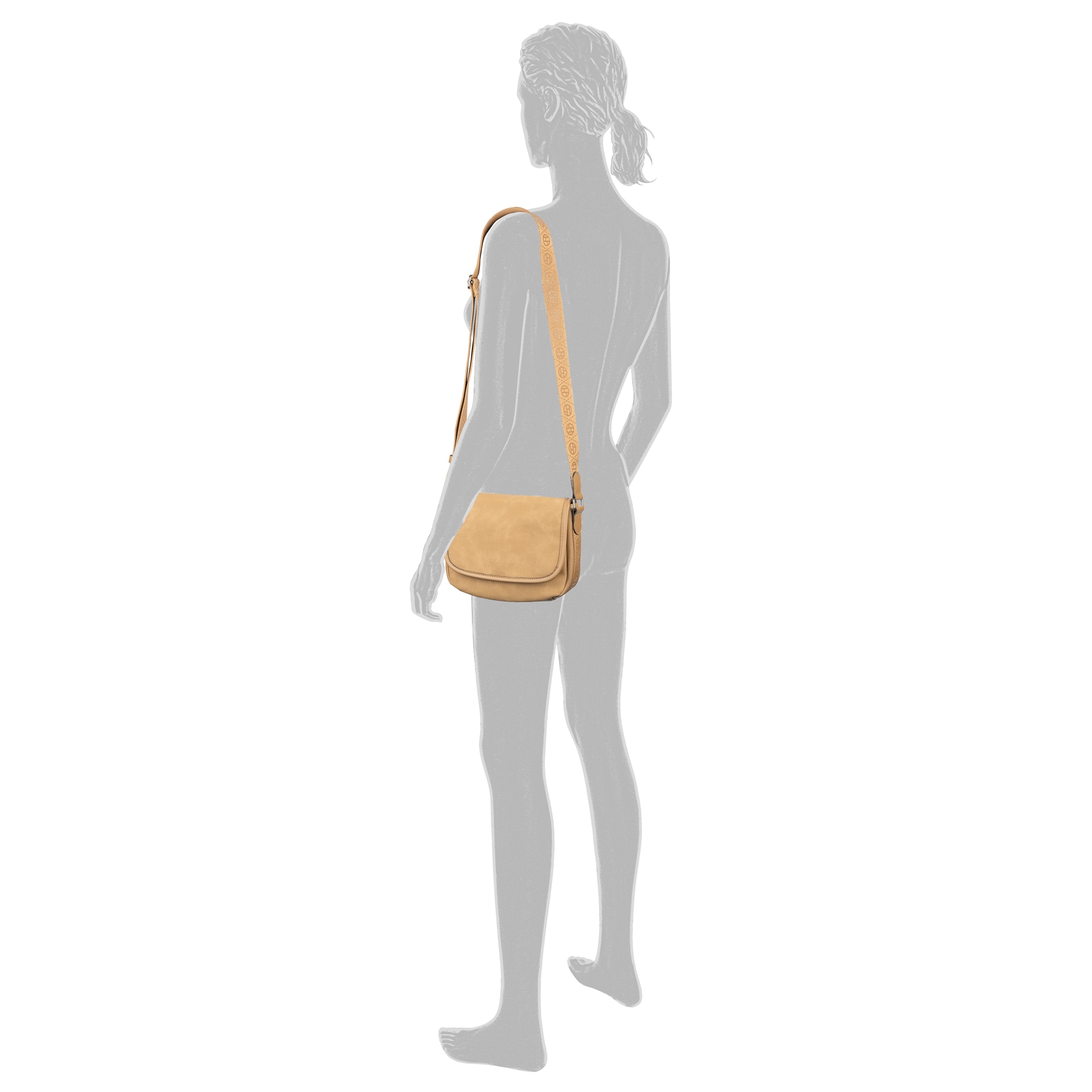 TOM TAILOR Satteltasche »Yara« feines Nubukimtat mit Glattlederimitat sowie Gewebeband mit Logodruck