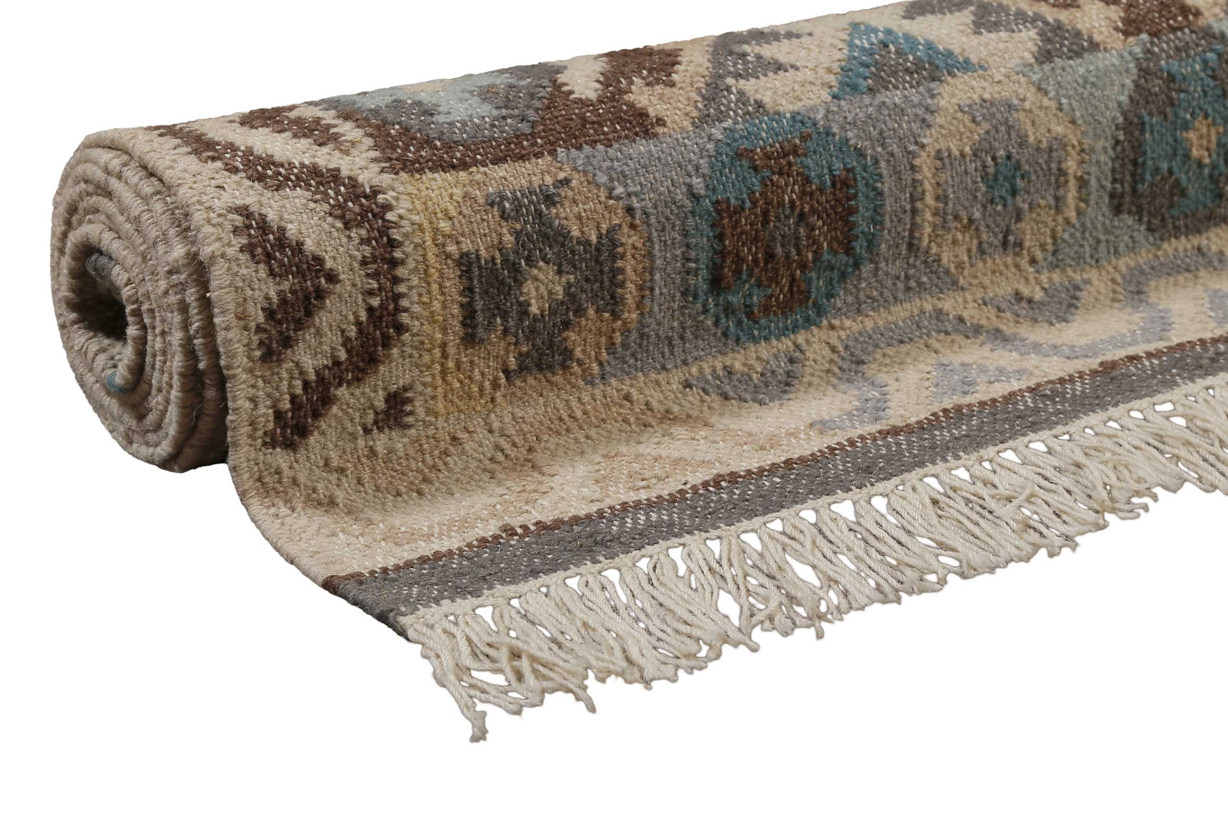 Green Looop Tapis en laine »Migny« Rectangulaire 5 mm Höhe Fransen, Kelim, handgewebt, Natur, Wohnzimmer, Schlafzimmer, Raute