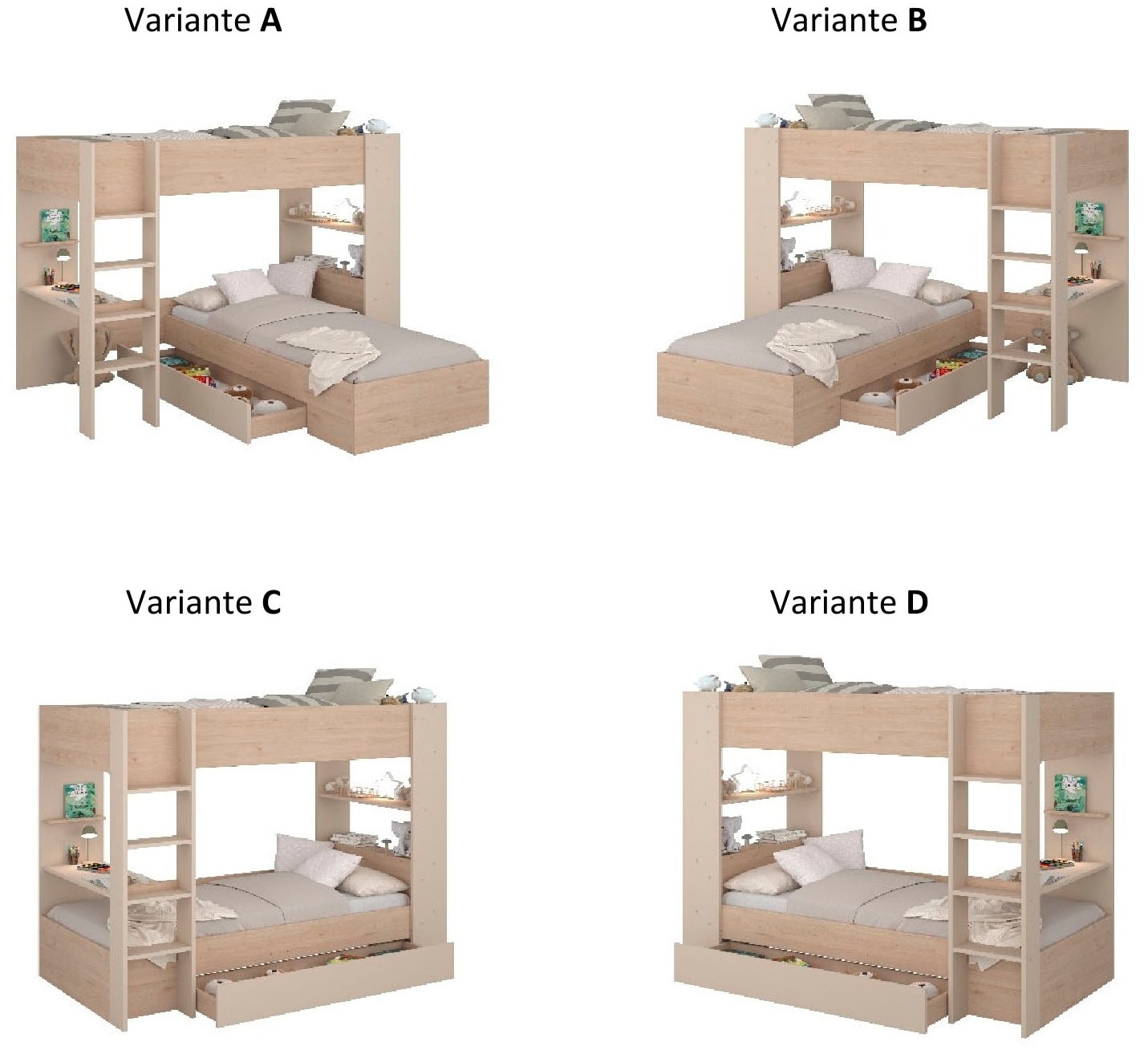 Parisot Lit superposé »Oasis 1« Ensemble,  4 variantes d'installation possibles, incl. 2 dessus de matelas