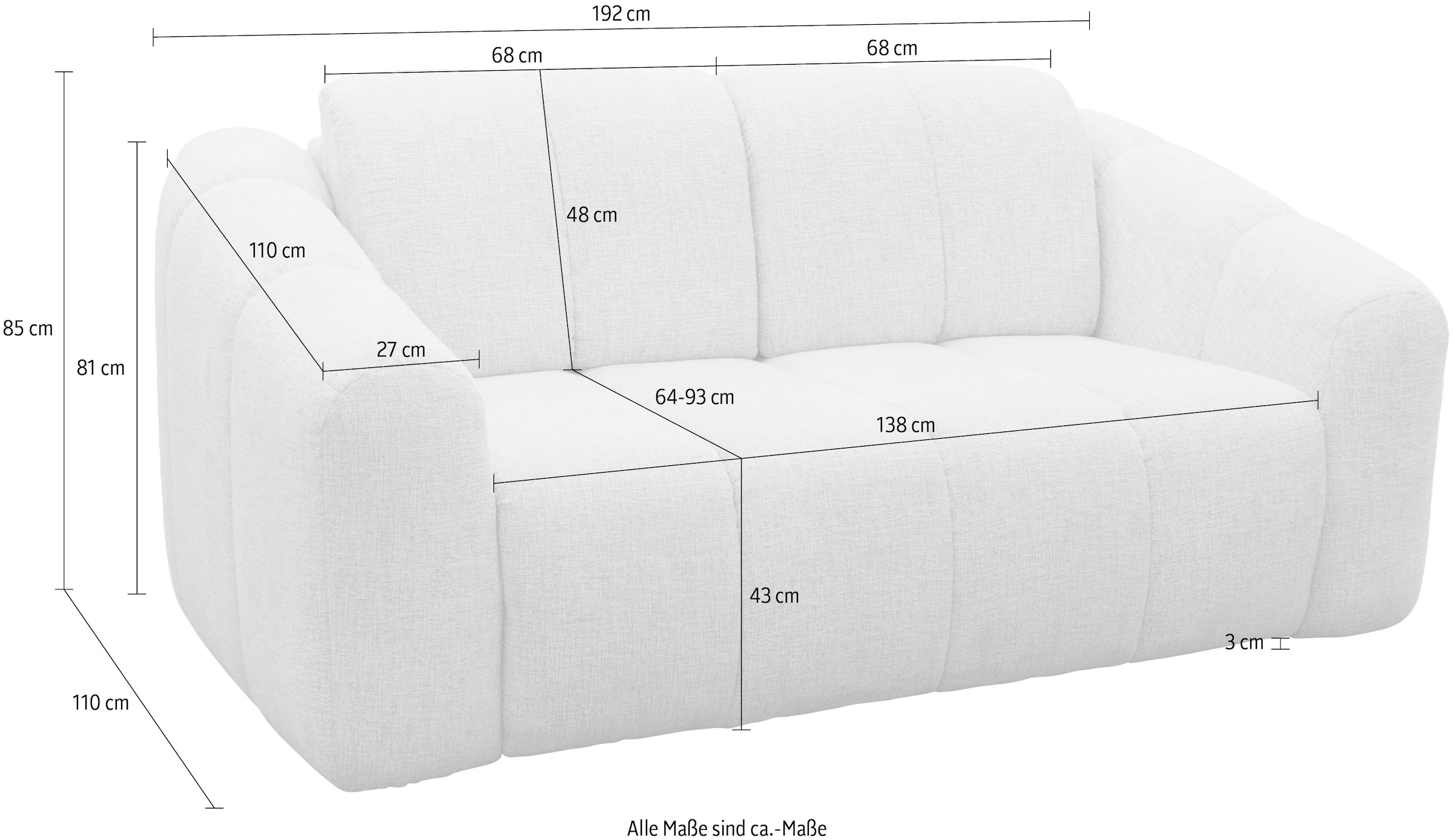 DOMO collection Schlafsofa »Lymra, 192 cm breit, organische Form mit vertikalen Absteppungen« Mit Schlaffunktion