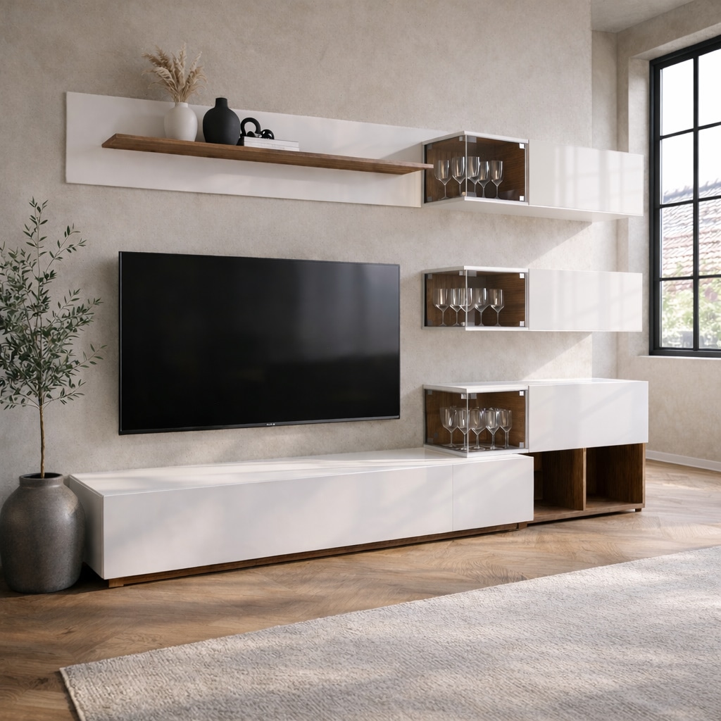 GOODproduct Ensemble de salon »Lego Anbauwand, Wohnkombination, Wohnzimmer-Set« 4 cuis tlg.