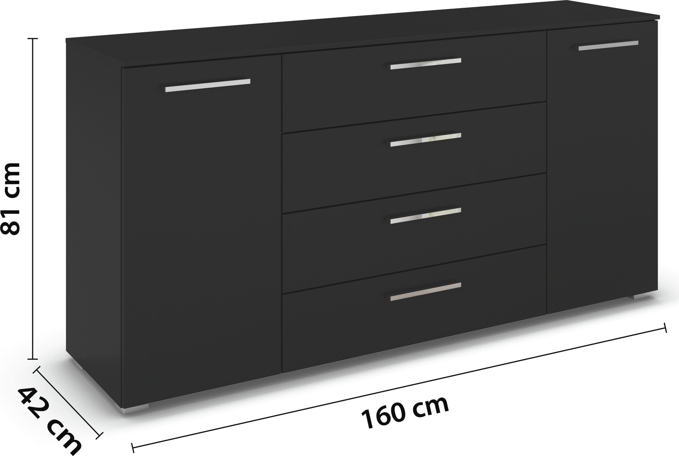 rauch Kombikommode »Sideboard Schubkommode Kommode MONTCLAR Front Dekor/Hochglanz/Glas« Breite 160 / Höhe 81 cm, 2 Einlegeböden, inkl. Soft-Close-Funktion,  2-türig, 4 geräumige Schubladen, viele Griffvarianten MADE IN GERMANY