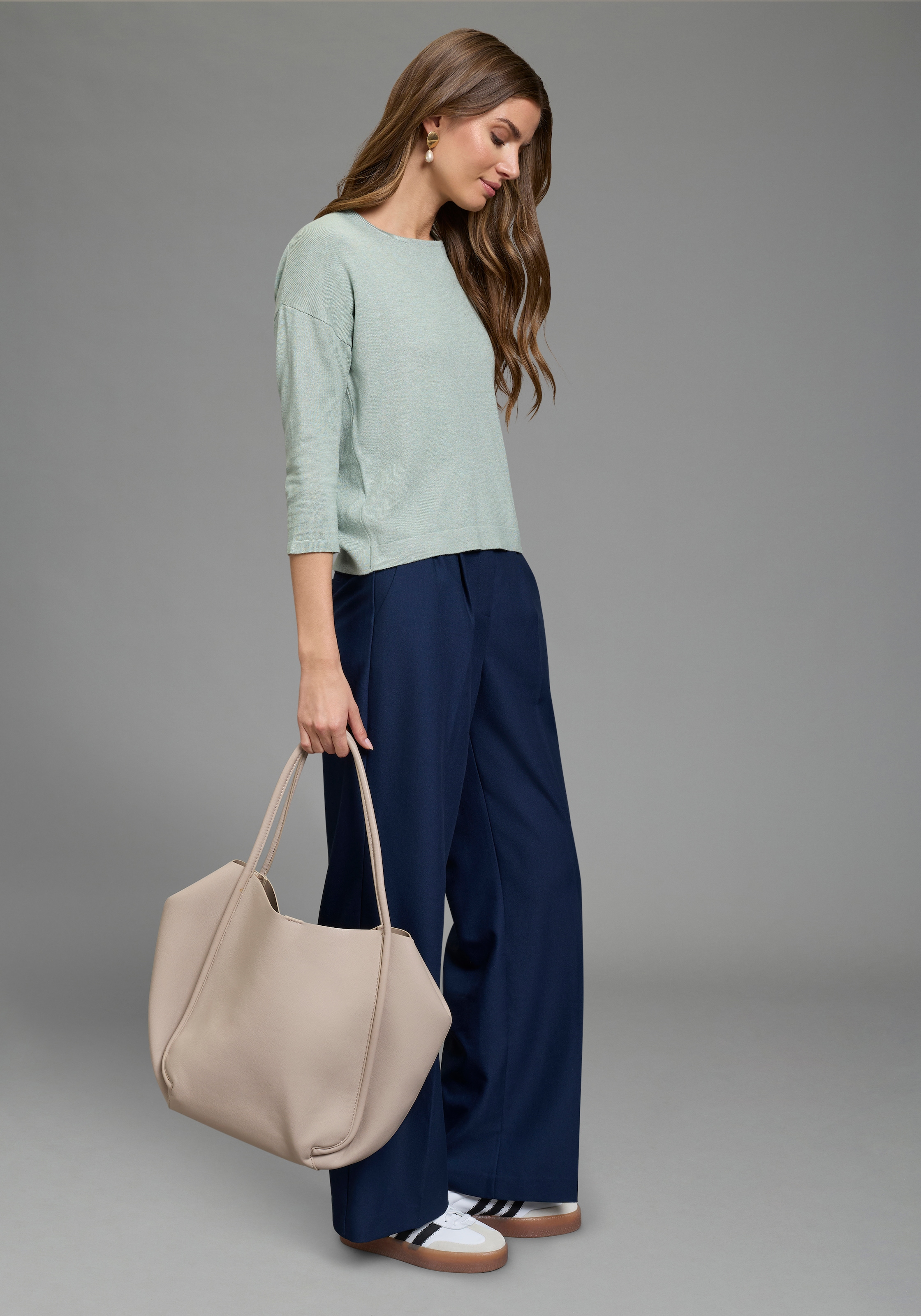 Laura Scott 3/4 Arm-Pullover aus Viskosemischung mit femininem Spitzeneinsatz und Schleifendetail