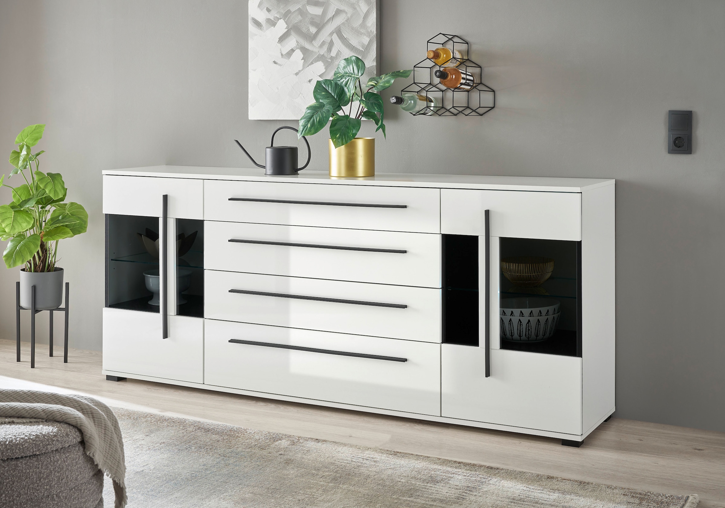 Home affaire Sideboard »Cantara, moderner Schrank, Kommode in Eiche Evoke oder weiss« schwarze Stangengriffe, ausreichend Stauraum, vielseitig einsetzbar
