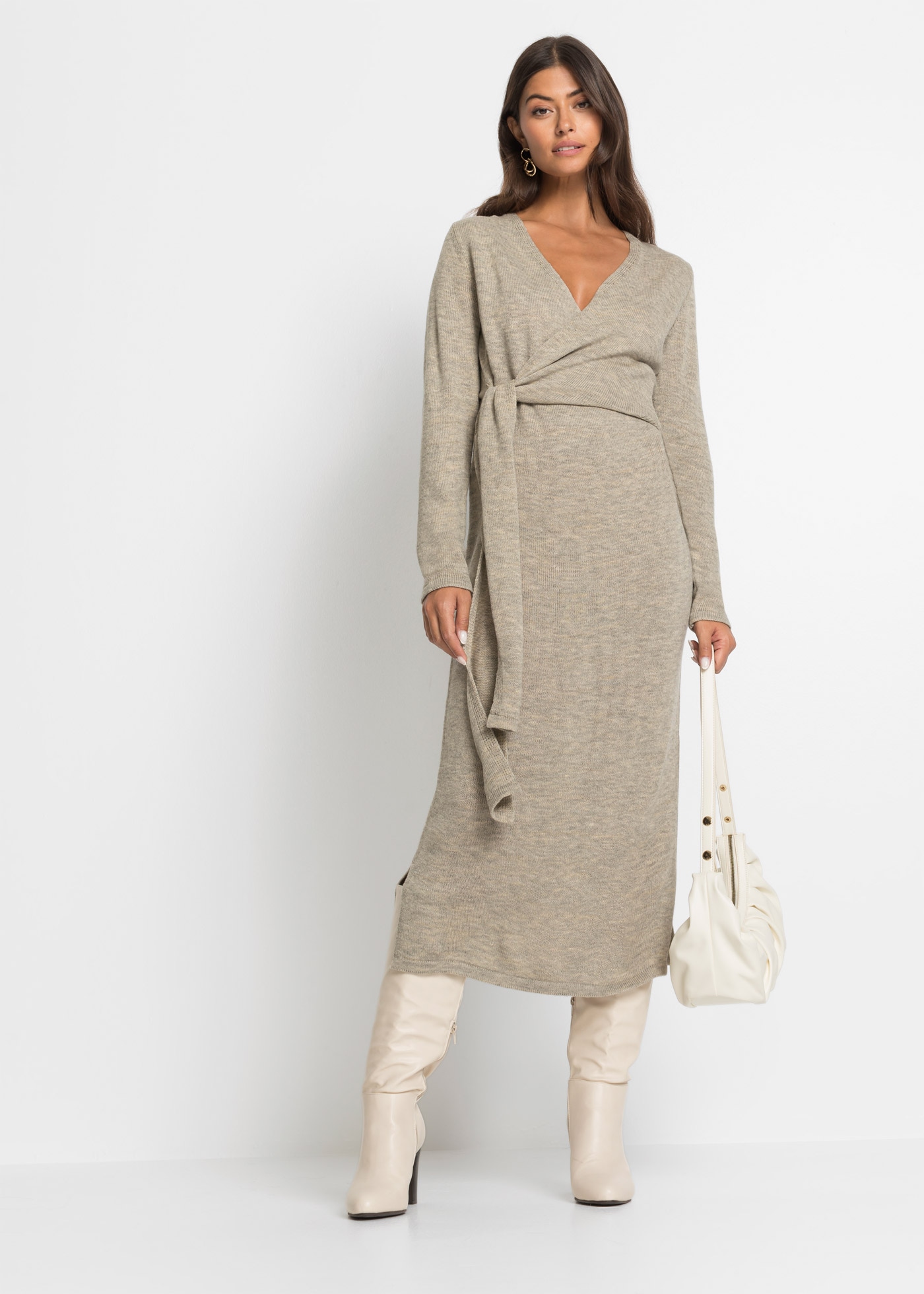 bonprix Robe en tricot »Midi-Strickkleid« mit modernem Wickel-Design, aus Polyacryl und Polyester