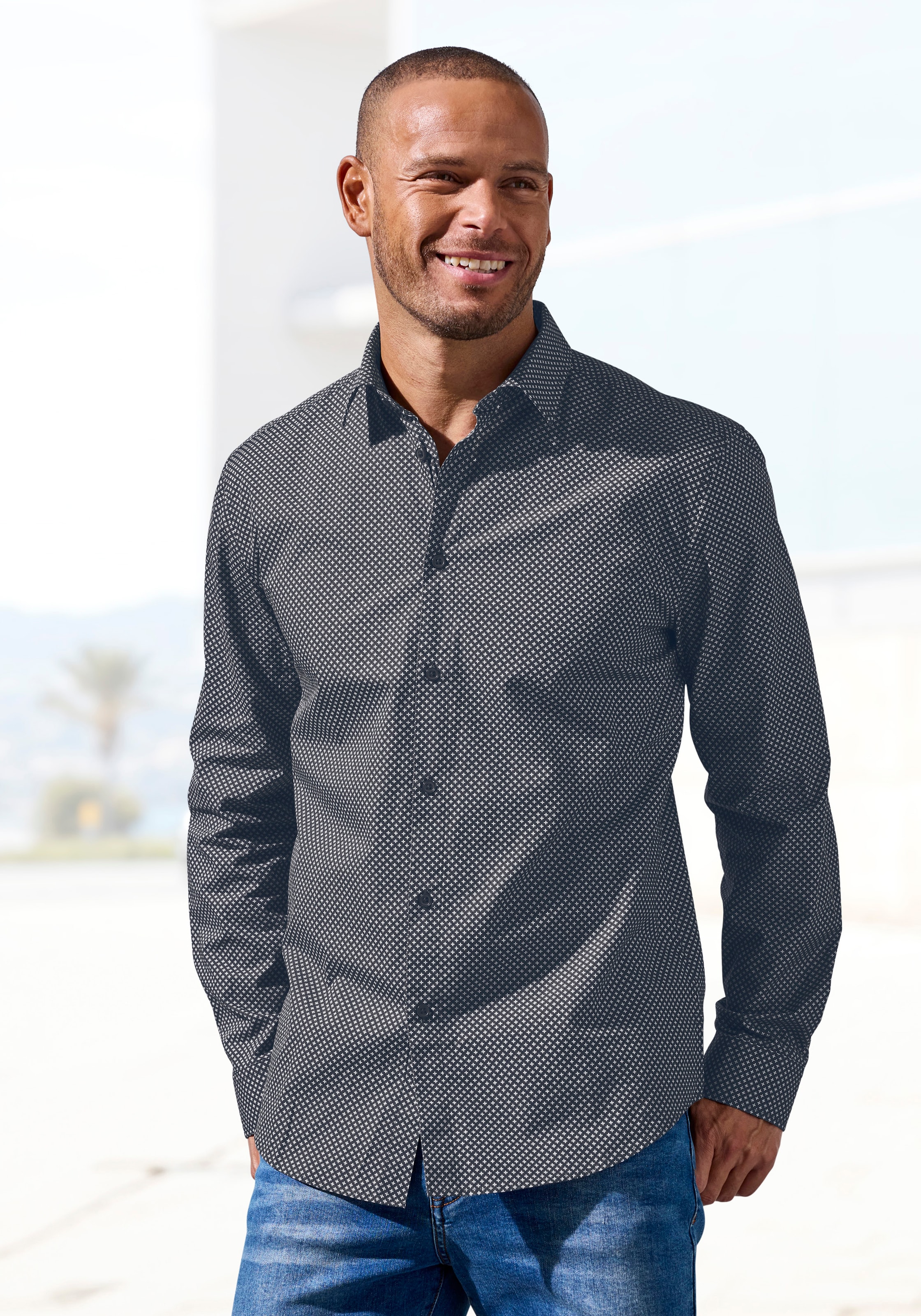 H.I.S Langarmhemd »Regular fit« mit Haifischkragen und allover Print aus reiner Baumwolle
