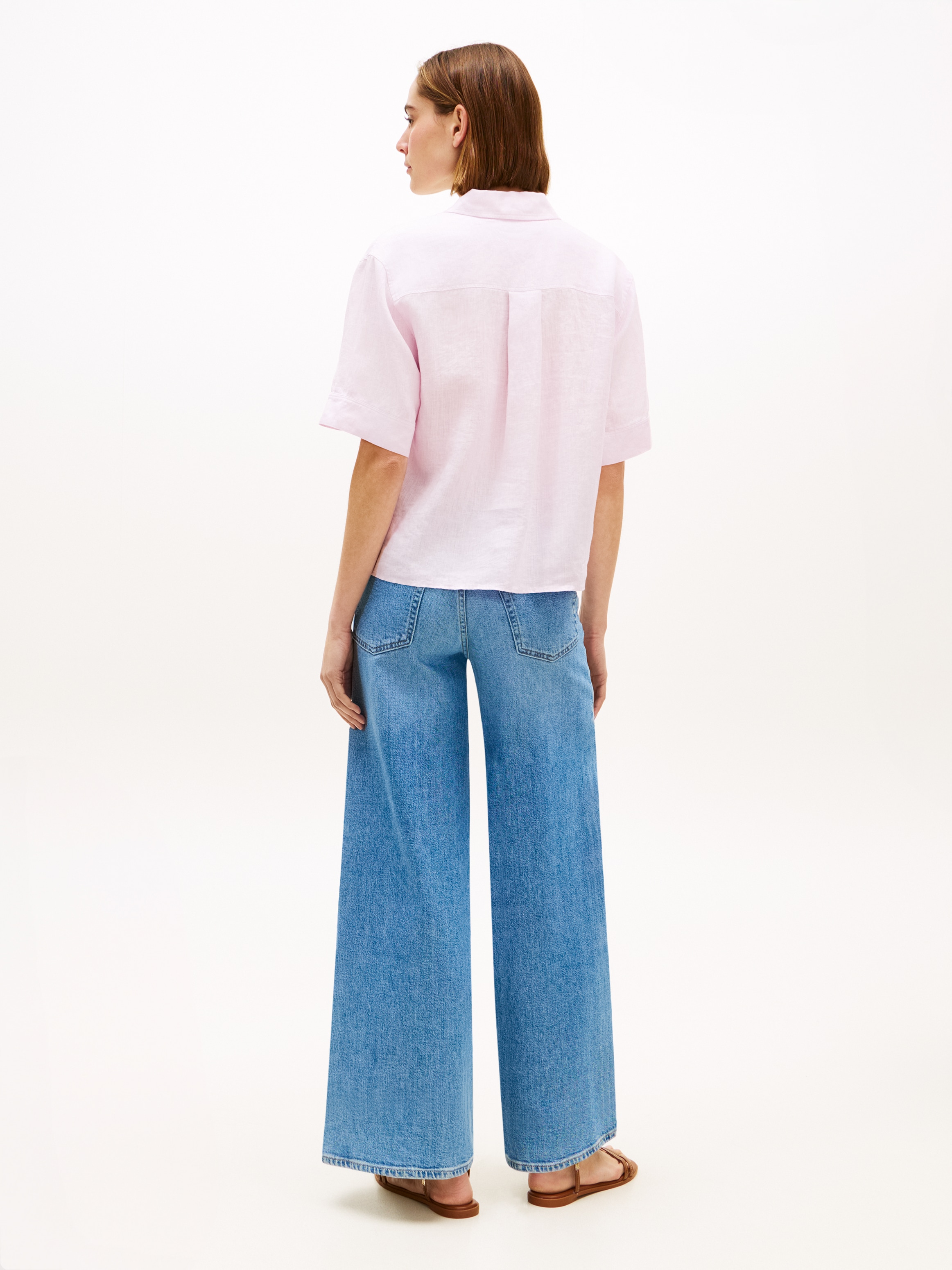 Tommy Hilfiger Blouse à manches courtes »ESS LINEN SHORT SLEEVE SHIRT« avec poche poitrine plaquée et broderie drapeau, lin pur