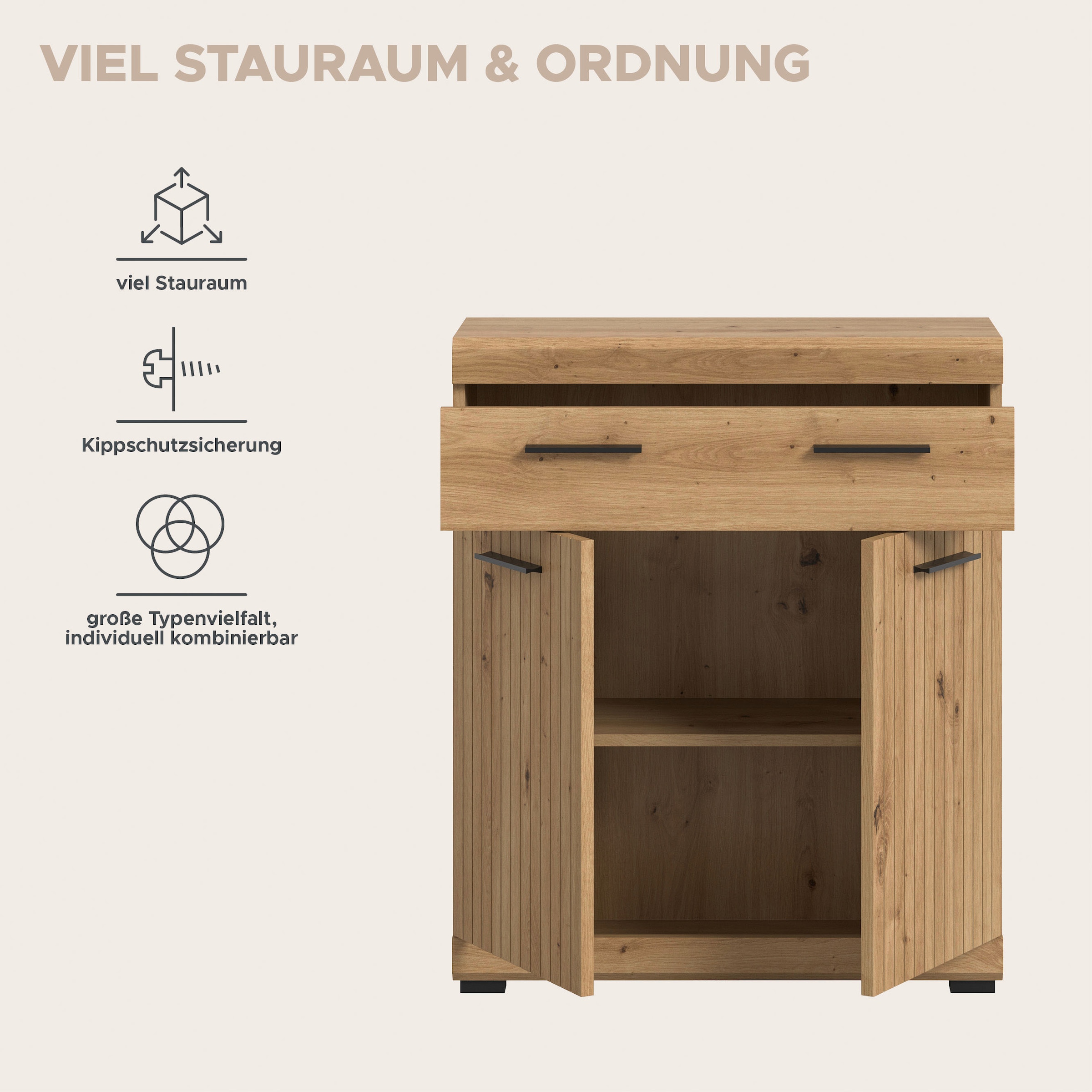 welltime Armoire basse »SIENA, Breite 74cm, 2 Tür, 1 Schubkasten, 2 Fächer, MDF-Front« BEST-SELLER !,  disponible en plusieurs couleurs, meubles de salle de bain, armoire de salle de bain, commode, salle de bain