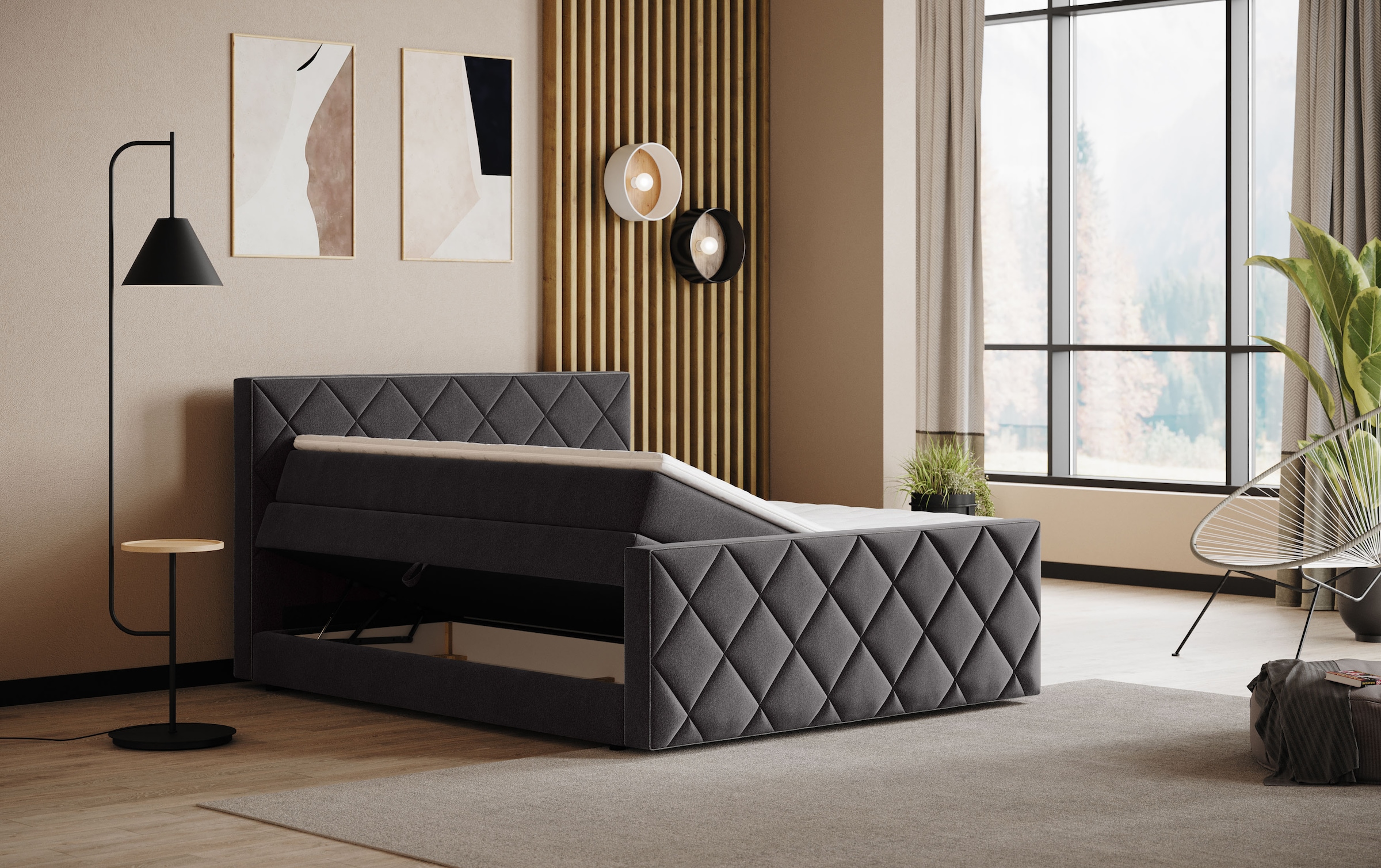 COTTA Lit boxspring »Tower inkl. Bettkasten, mit Keder in abgesetzter Farbe« in verschiedenen Breiten, Härtegraden und Farben erhältlich